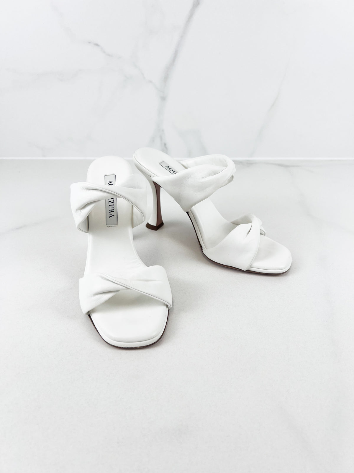 Aquazzura Twist Sandals 95mm in White Leather Size 37