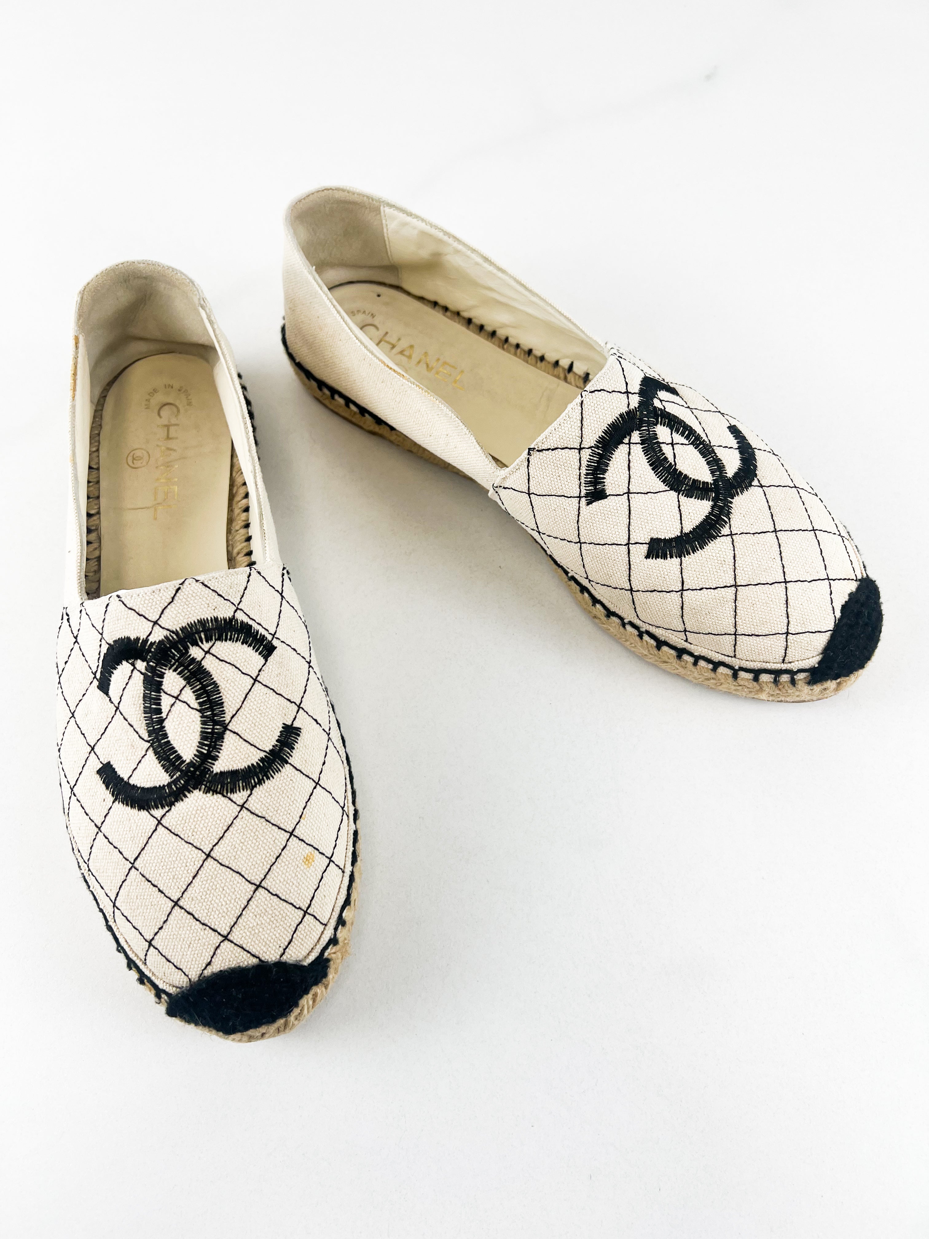 Chanel White CC Canvas Espadrille Size 42