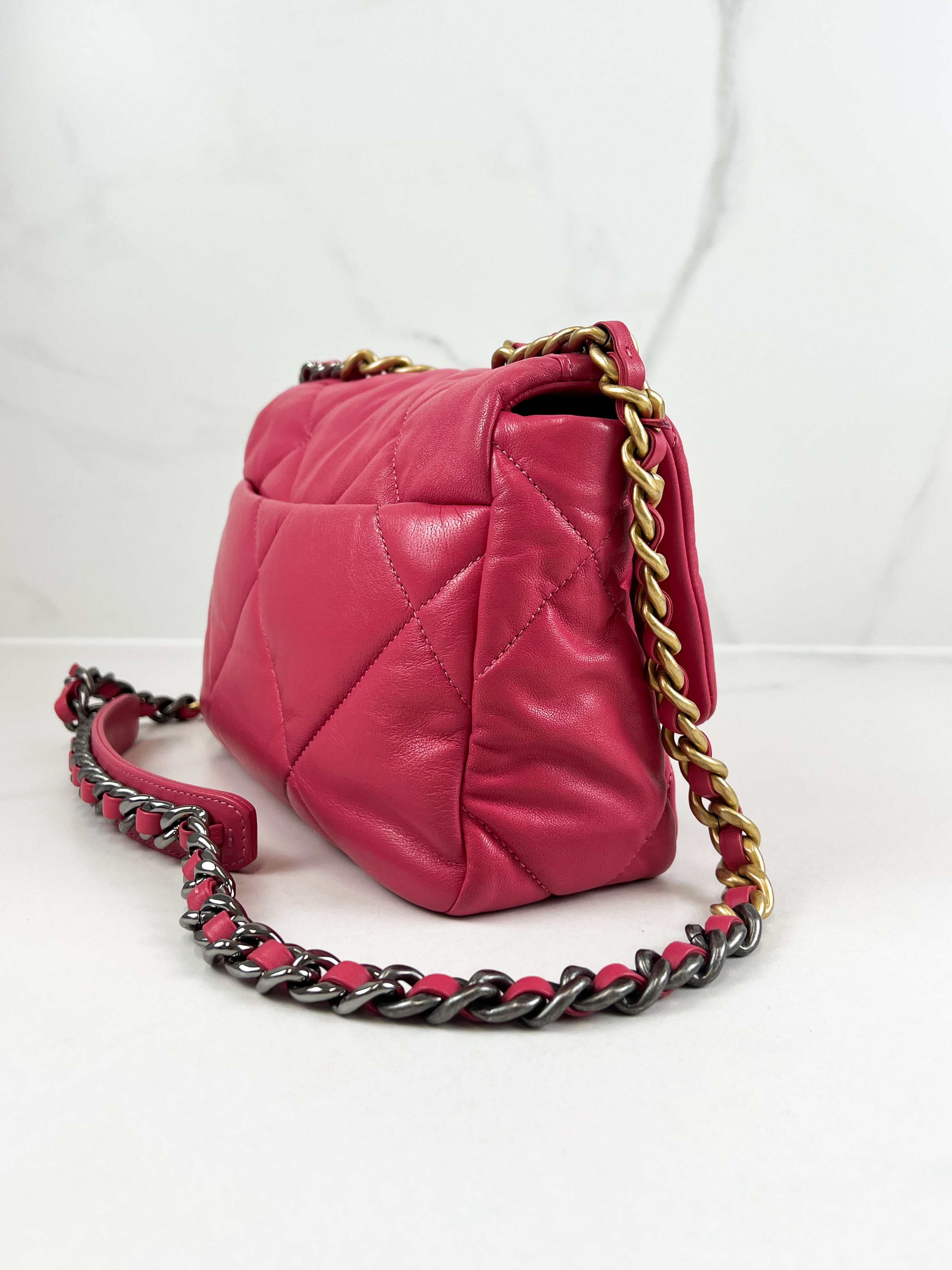 Chanel Pink Small Lambskin 19 with Gold & Silver Tone Hardware