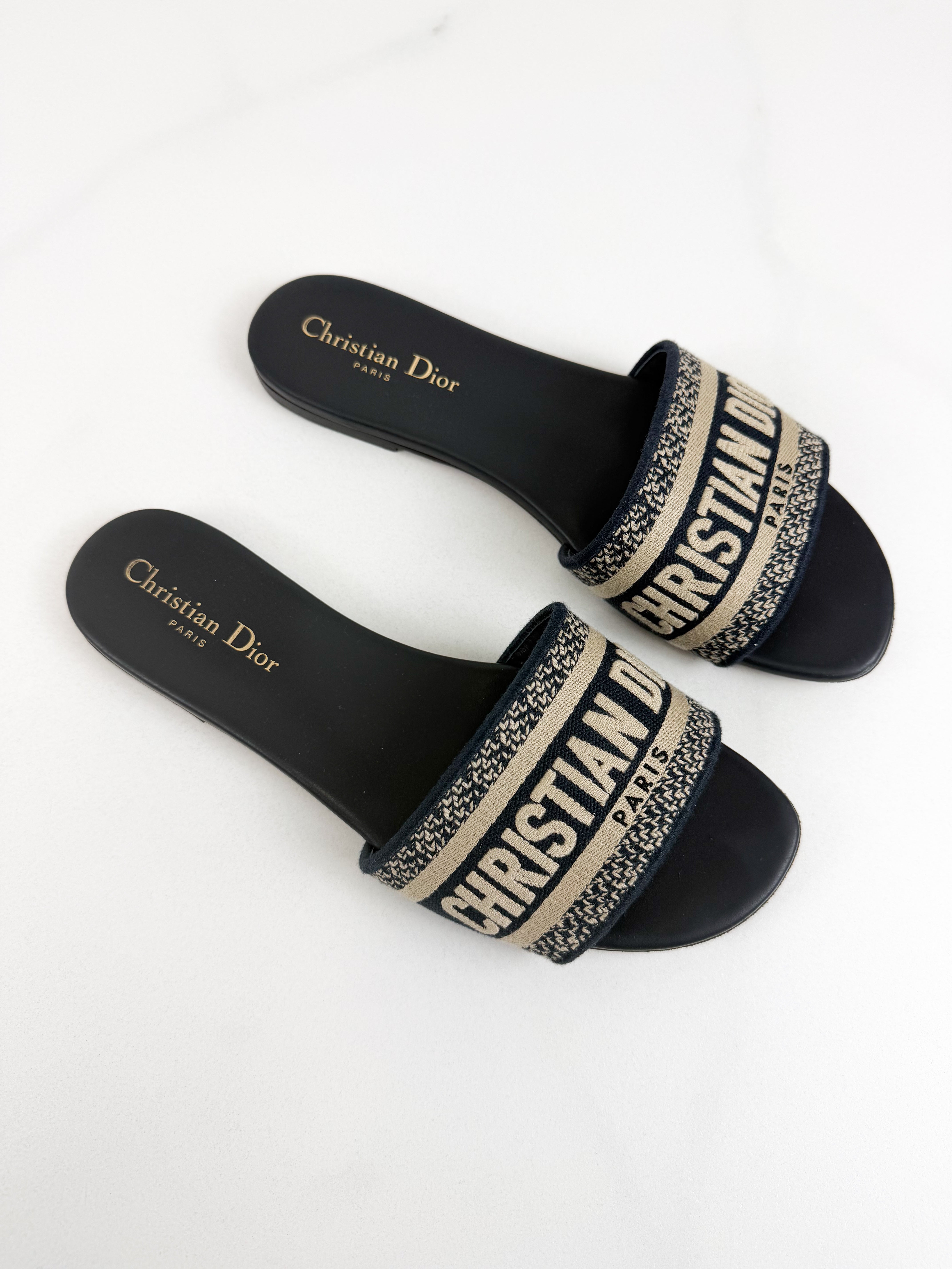 Christian Dior Navy Dway Slides Size 39