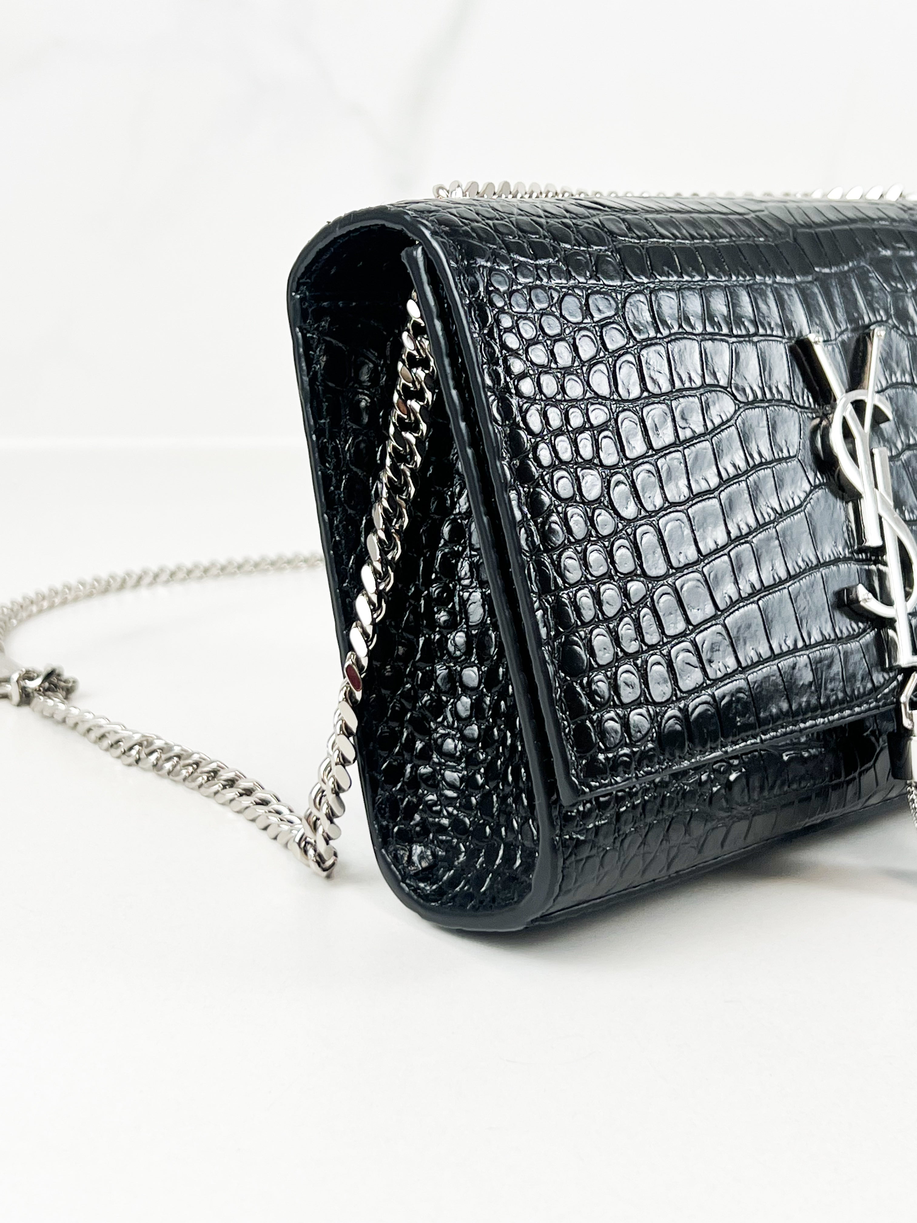 Saint Laurent Small Kate with Tassel Croc Embossed Shiny Leather SHW
