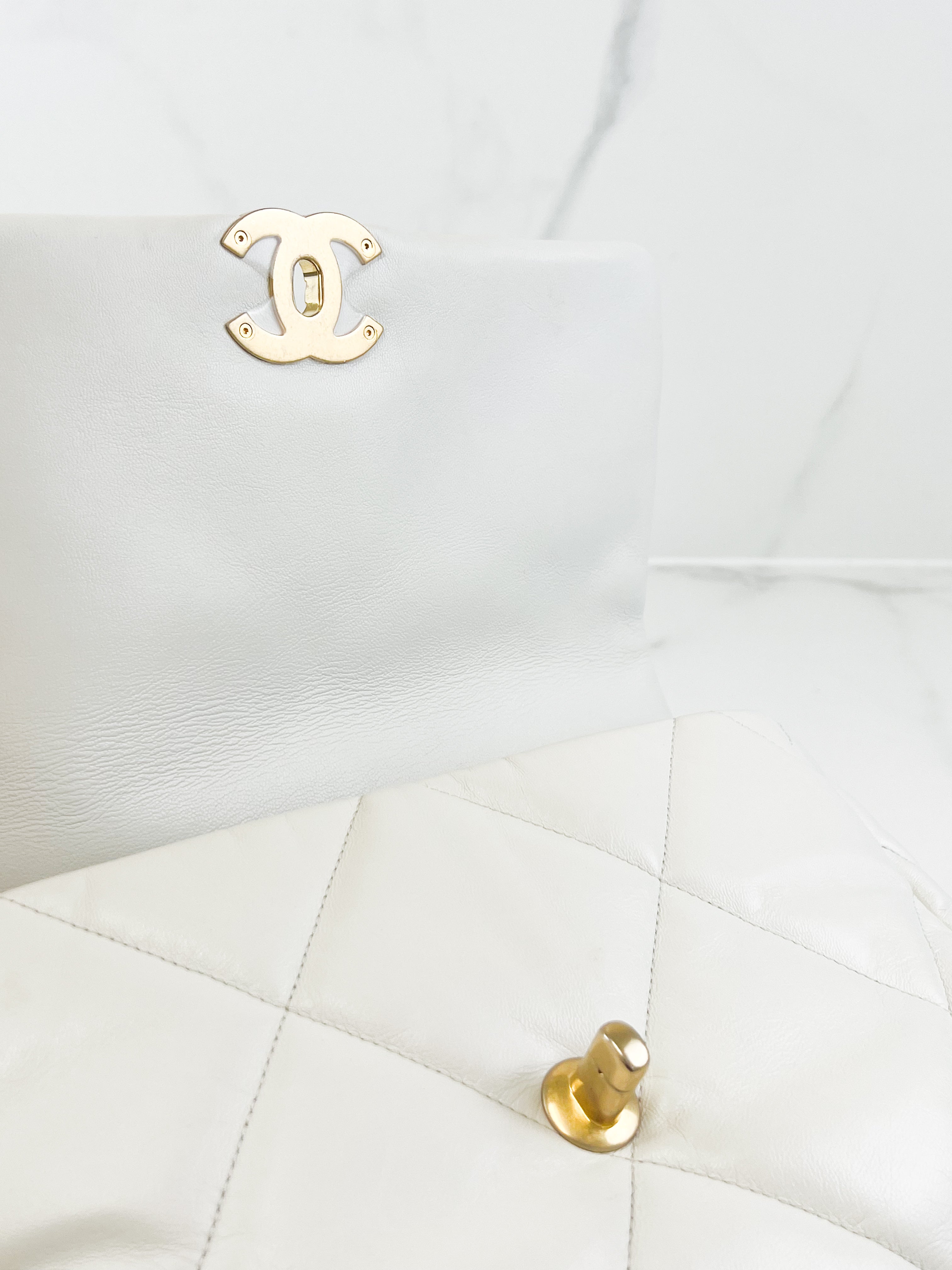 Chanel White Large Lambskin 19 with Gold & Silver Tone Hardware