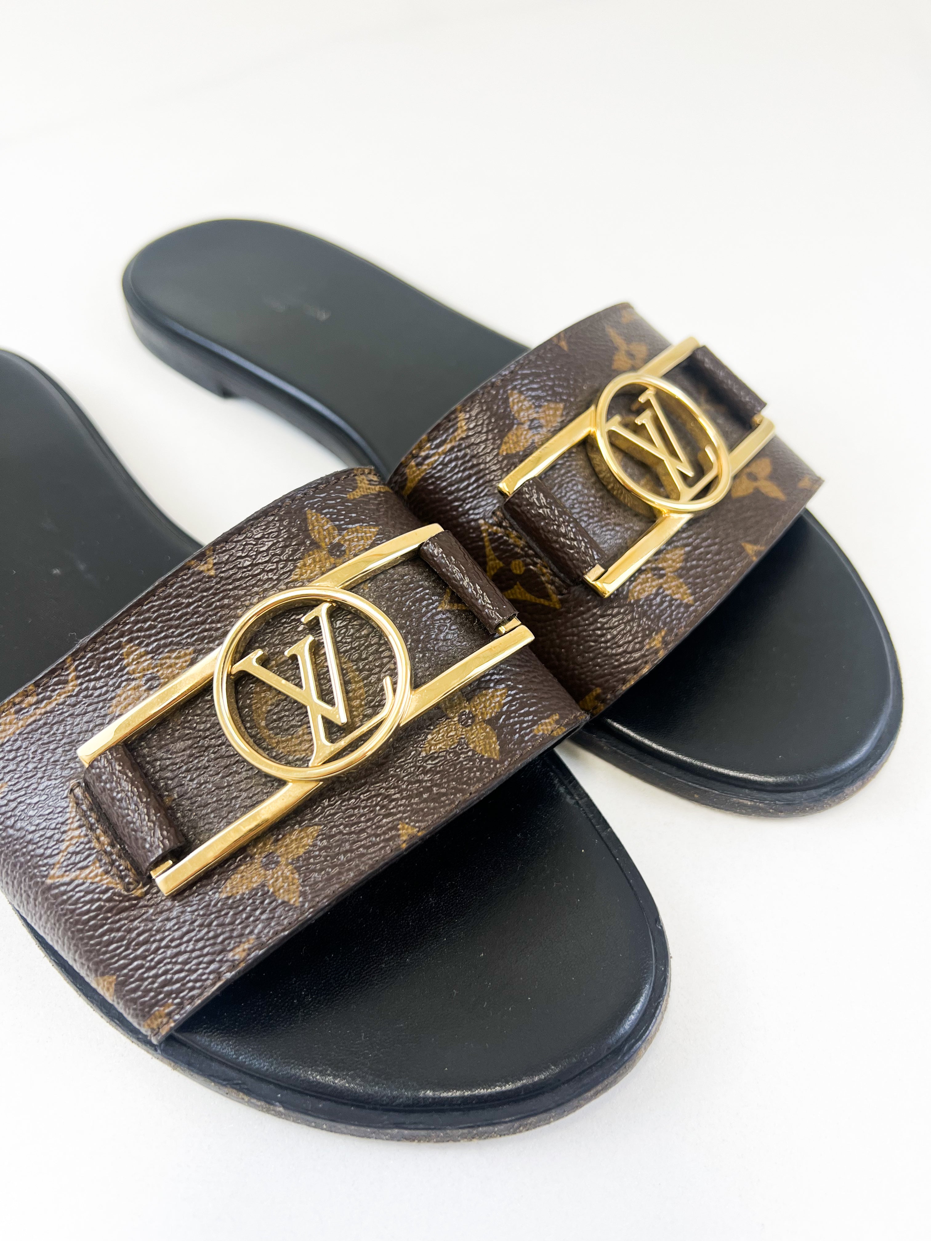 Louis Vuitton Monogram Lock It Flat Slides Size 40