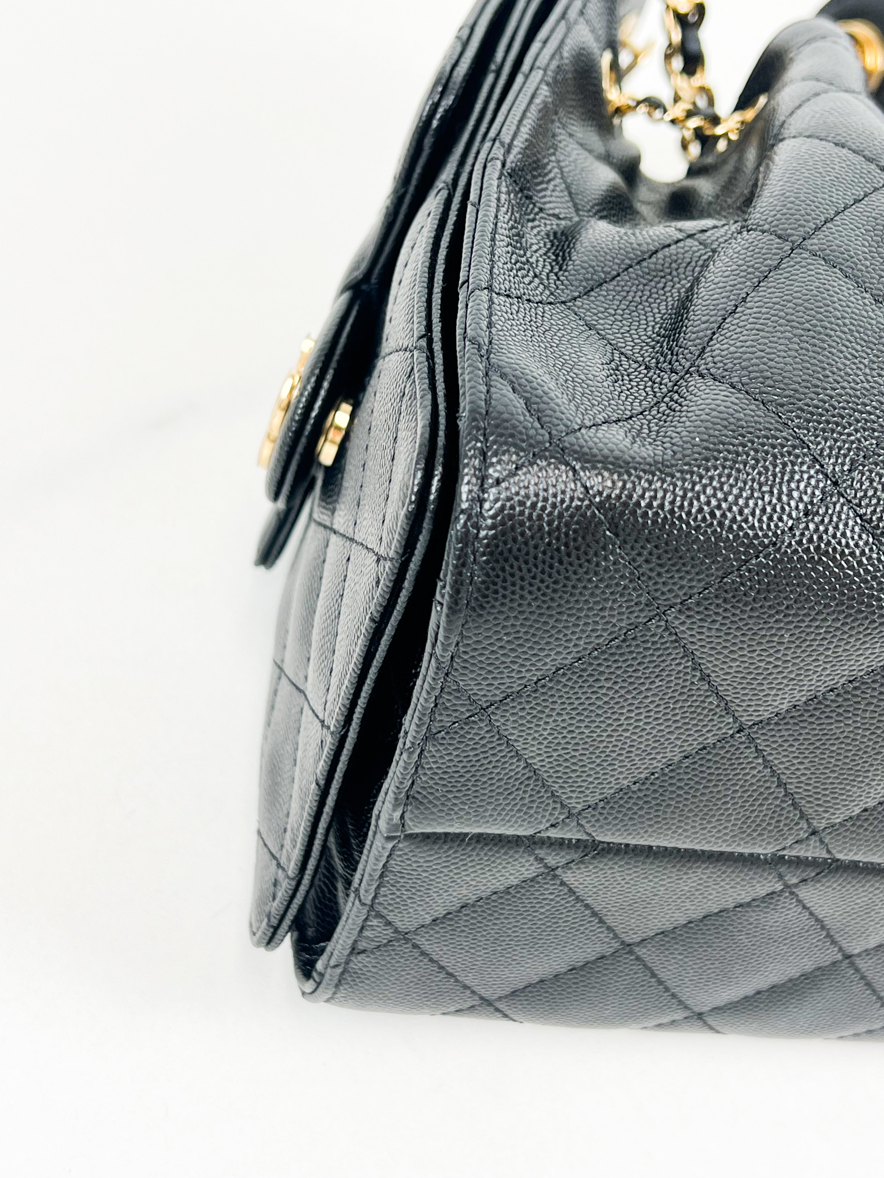 Chanel 25 Small Handbag in Black Grained Calfskin & Gold-Tone Metal