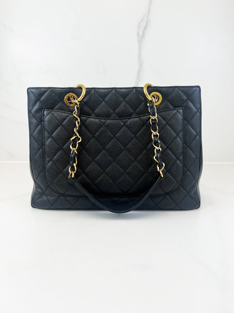 Chanel Black Caviar CC Logo Embossed GST Tote