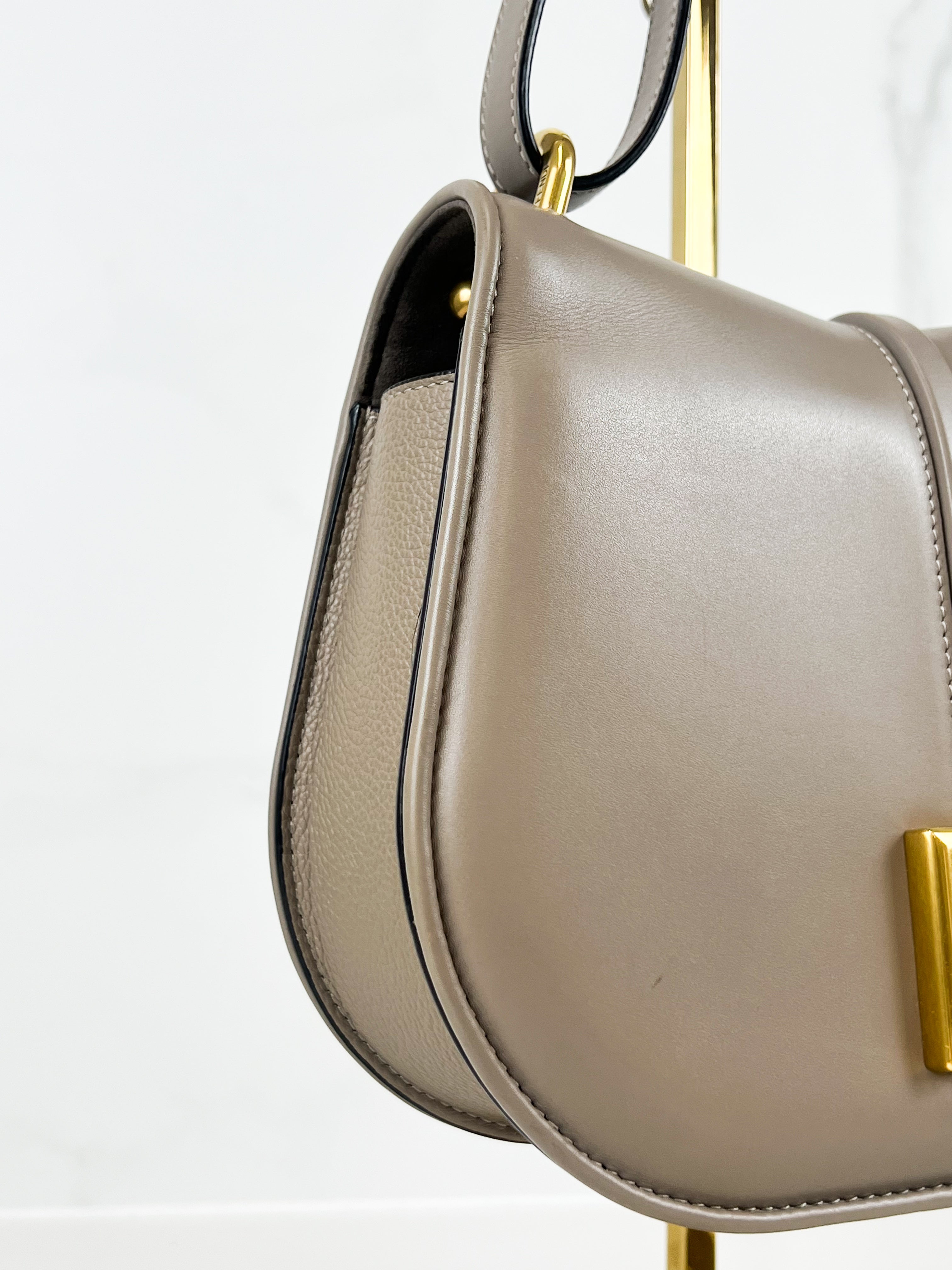 Fendi FF C'mon Leather Crossbody Bag in Taupe with GHW