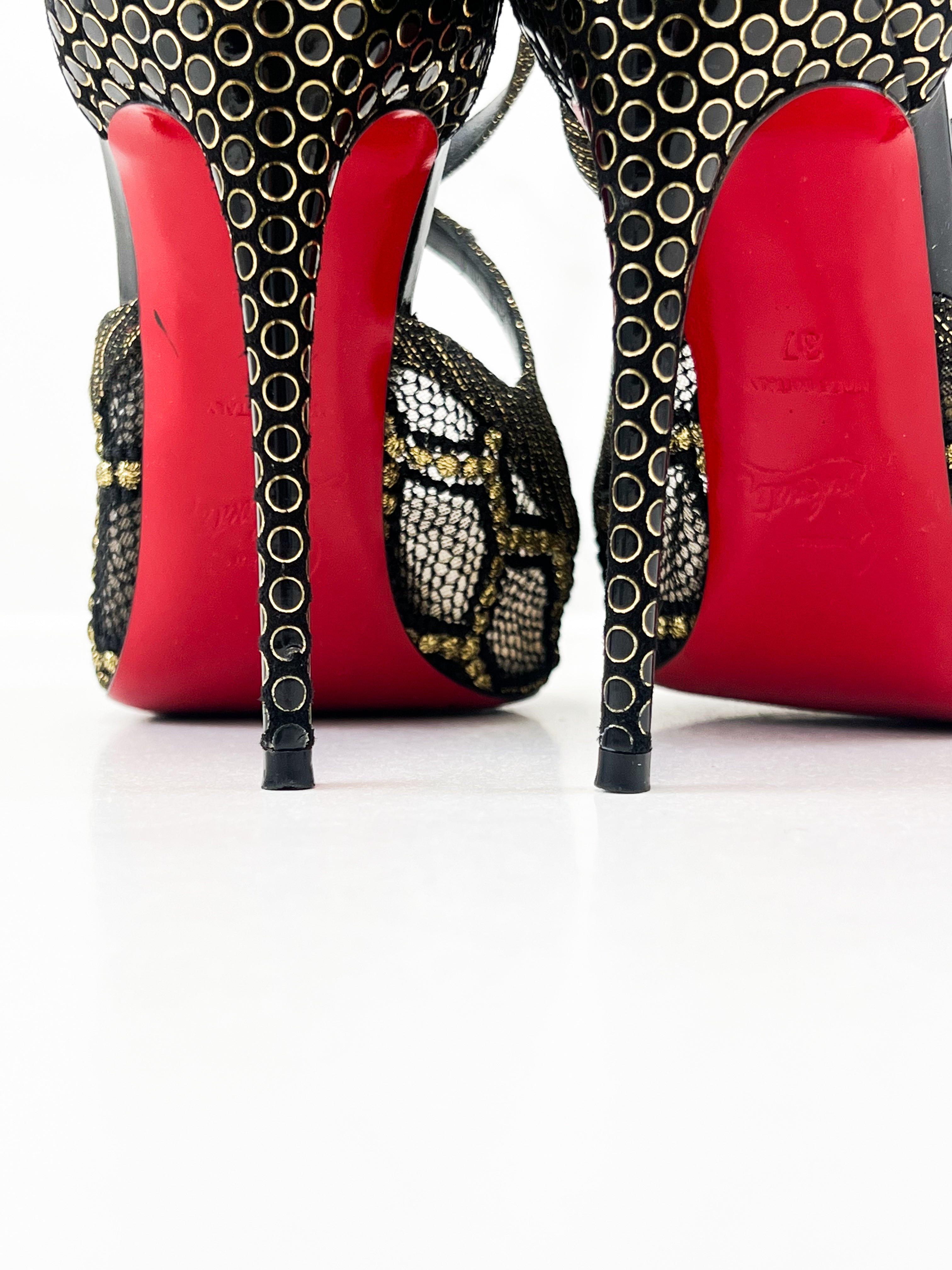 Christian Louboutin Black Lace Twistissima Pump Size 37