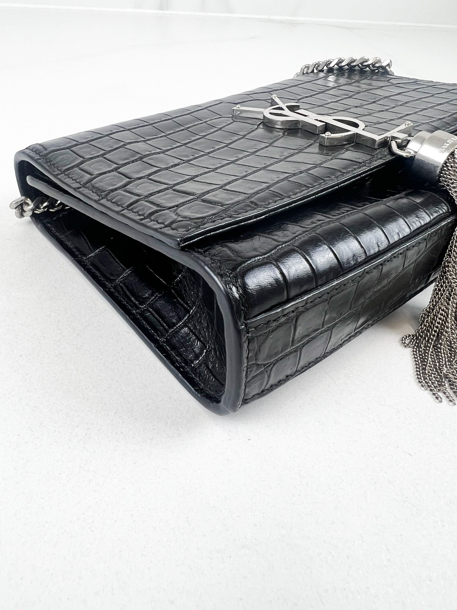 Saint Laurent Small Kate with Tassel Croc Embossed Shiny Leather SHW