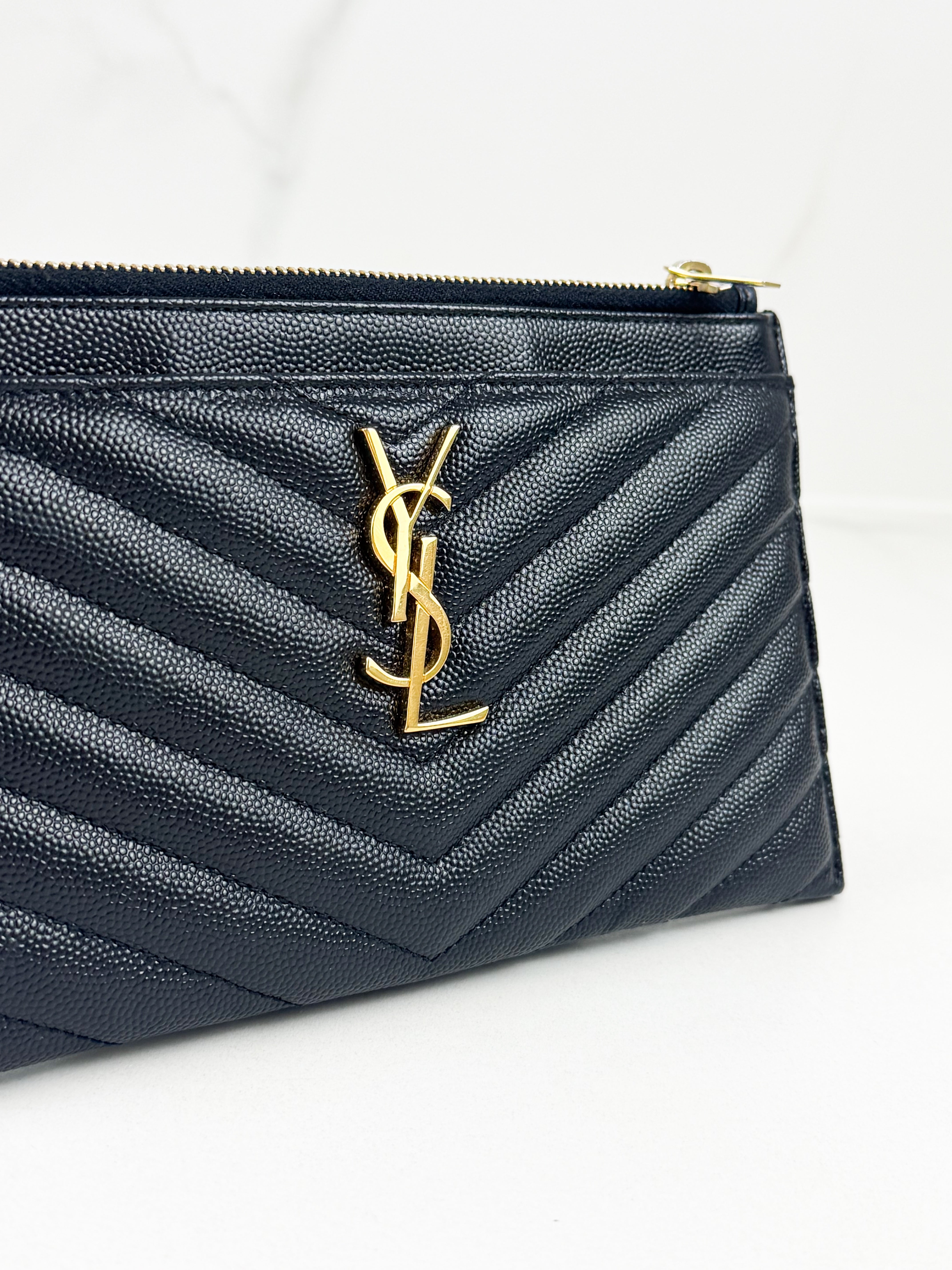 Saint Laurent Cassandre Metelasse Pouch in Grain De Poudre Leather with GHW