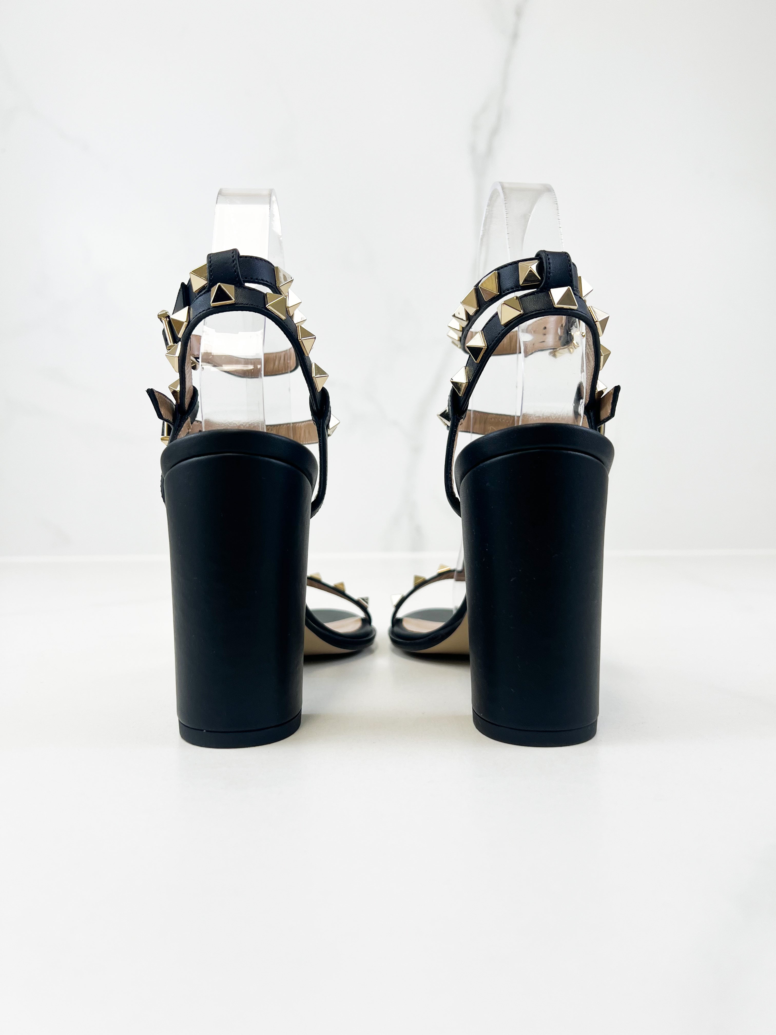 Valentino Rockstud Leather Block Sandals Size 36