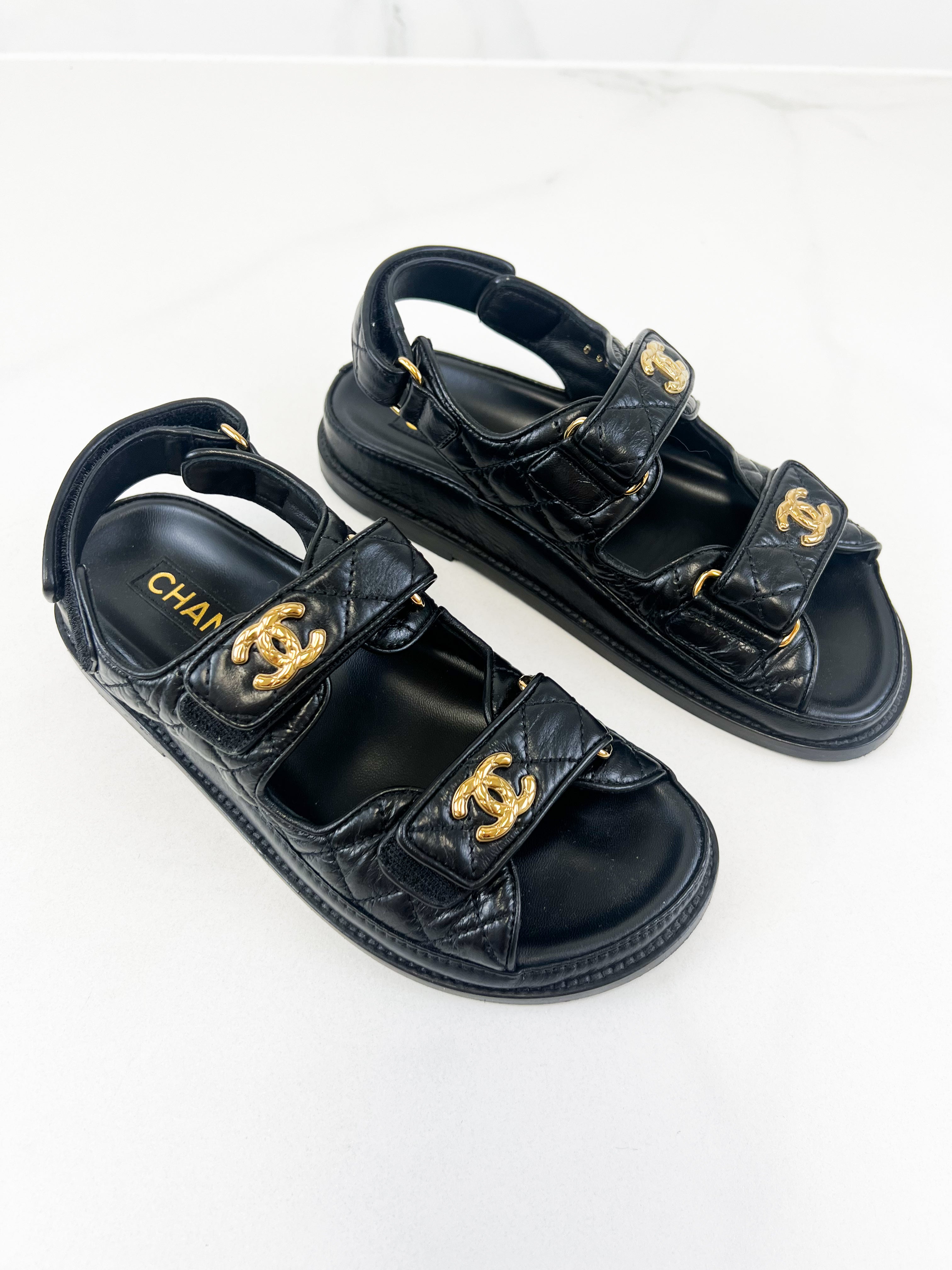 Chanel Black Leather Dad Sandal Size 36C