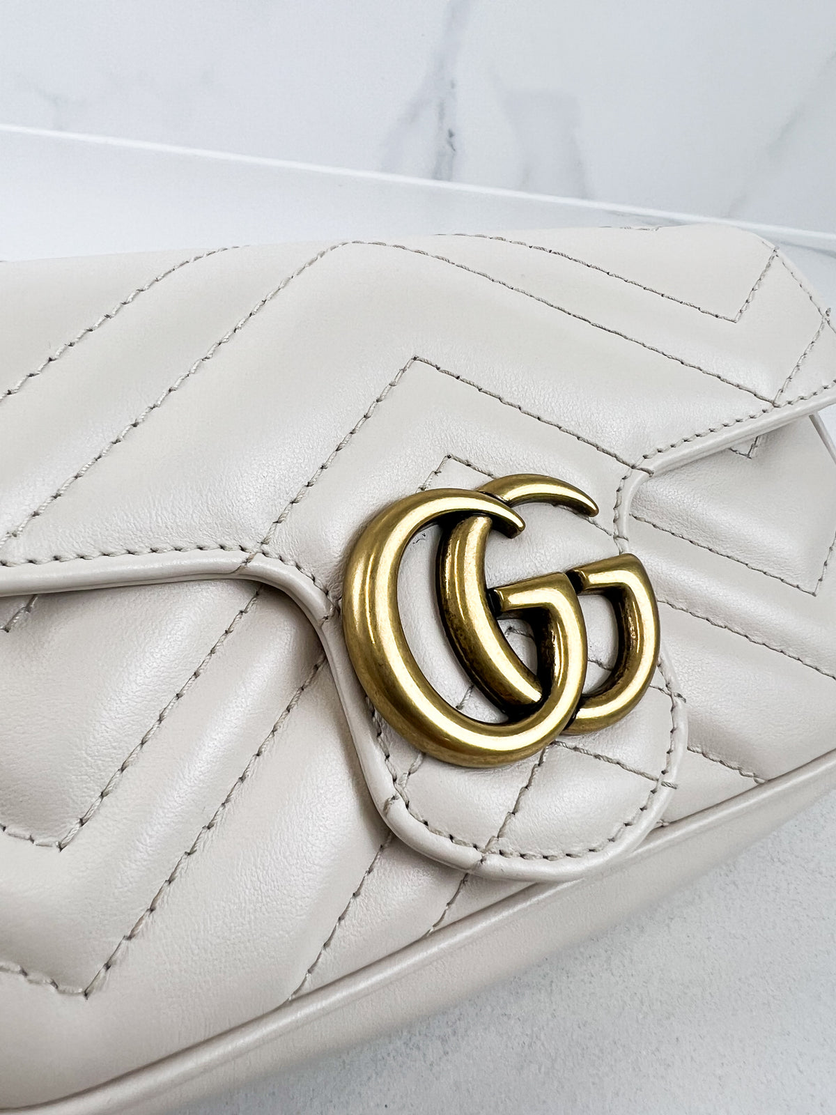 Gucci White GG Marmont Matelasse Super Mini Bag