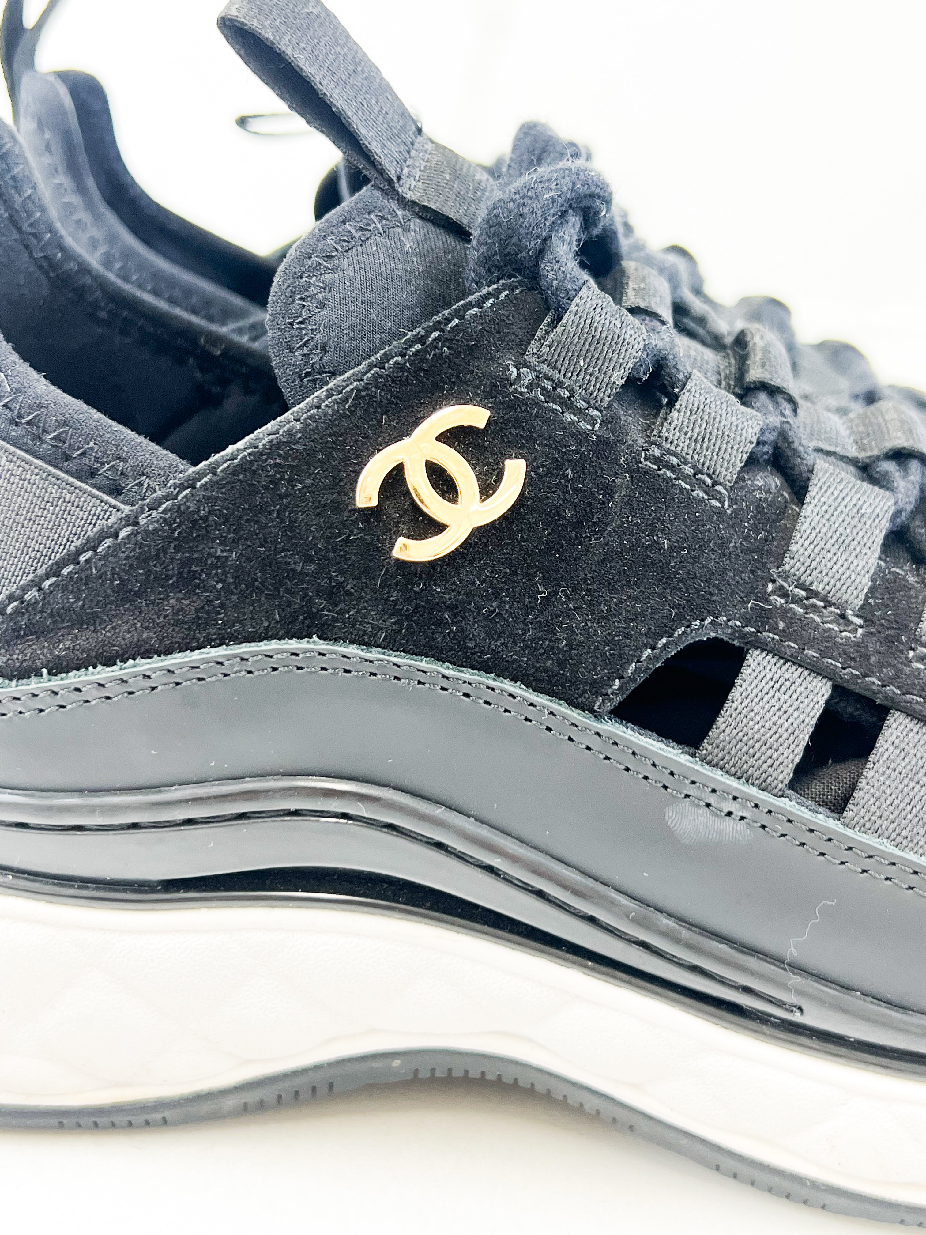 Chanel Black CC Logo Leather Sneaker Size 36