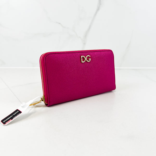 Dolce & Gabbana Leather Pink Zip Around Wallet