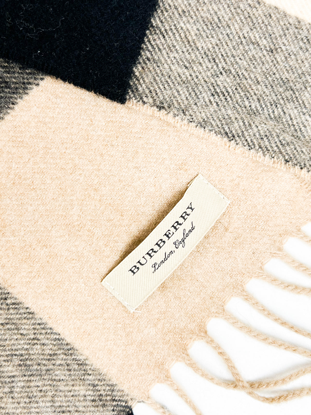 Burberry Half Mega Check Cashmere Scarf in Beige