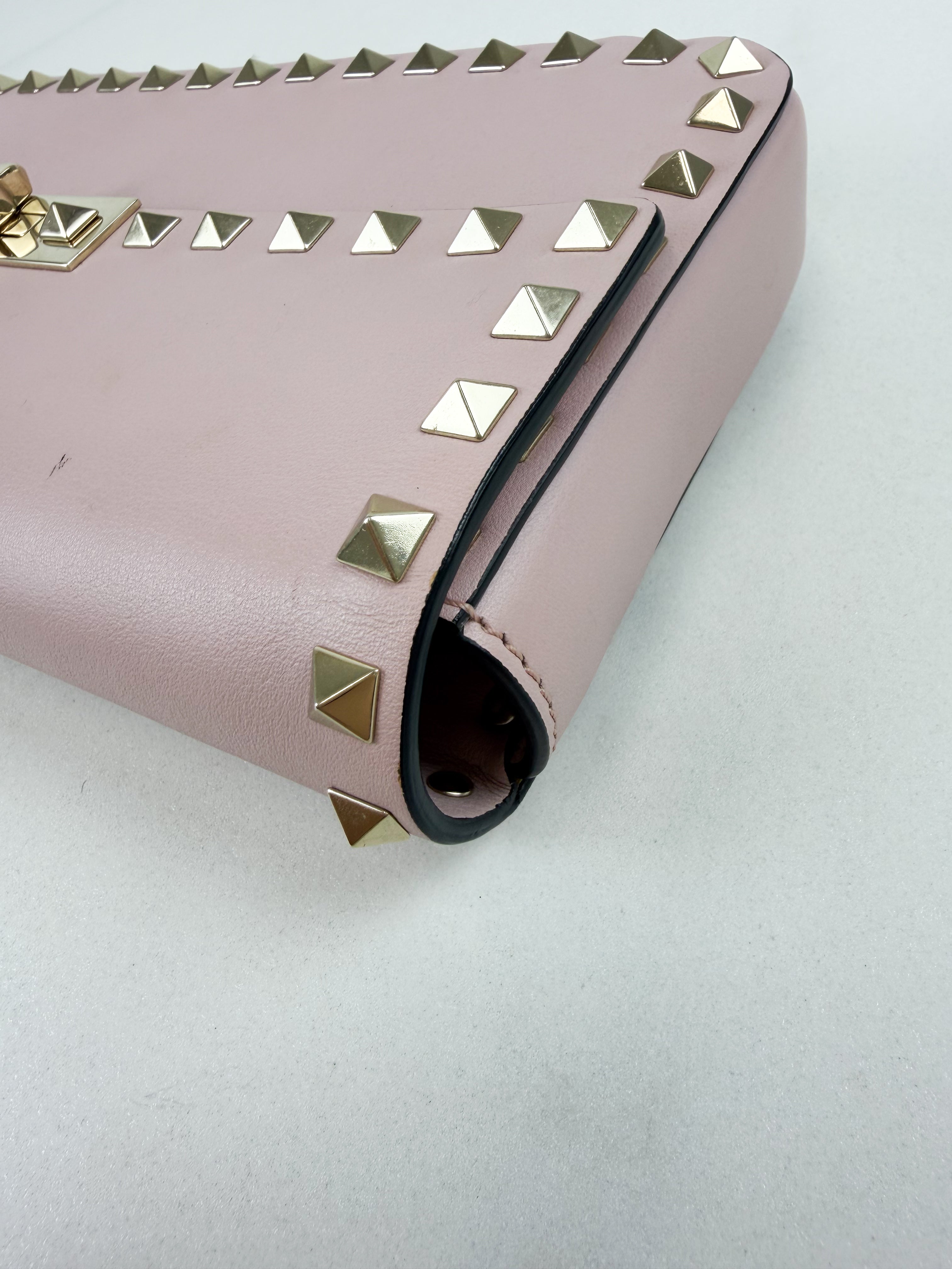 Valentino Garavani Blush Pink Rockstud Leather Clutch