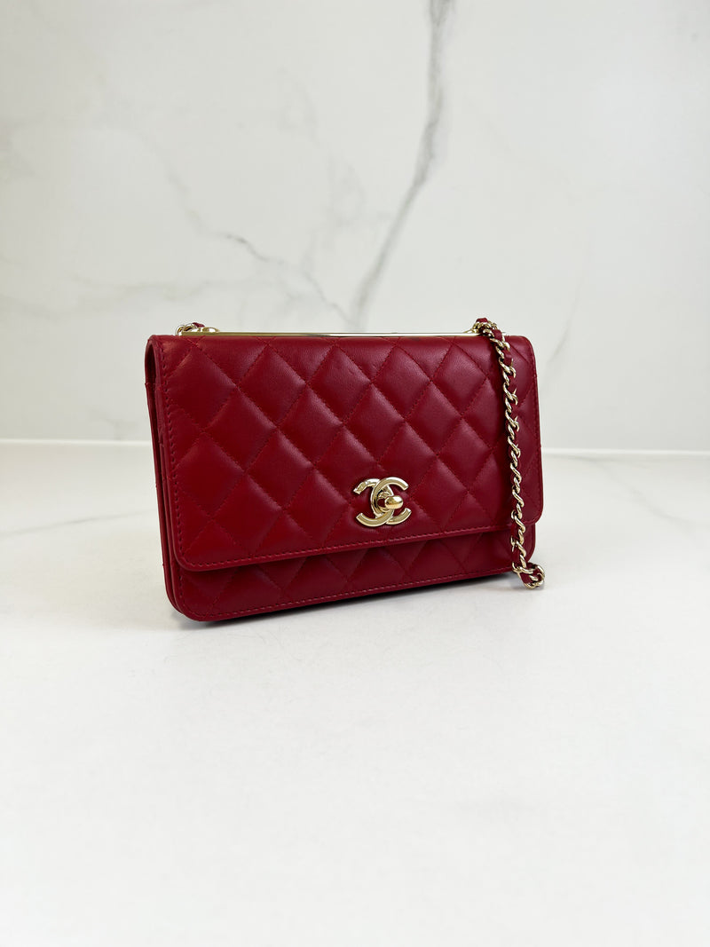 Chanel Red Trendy Wallet On Chain with Light GHW