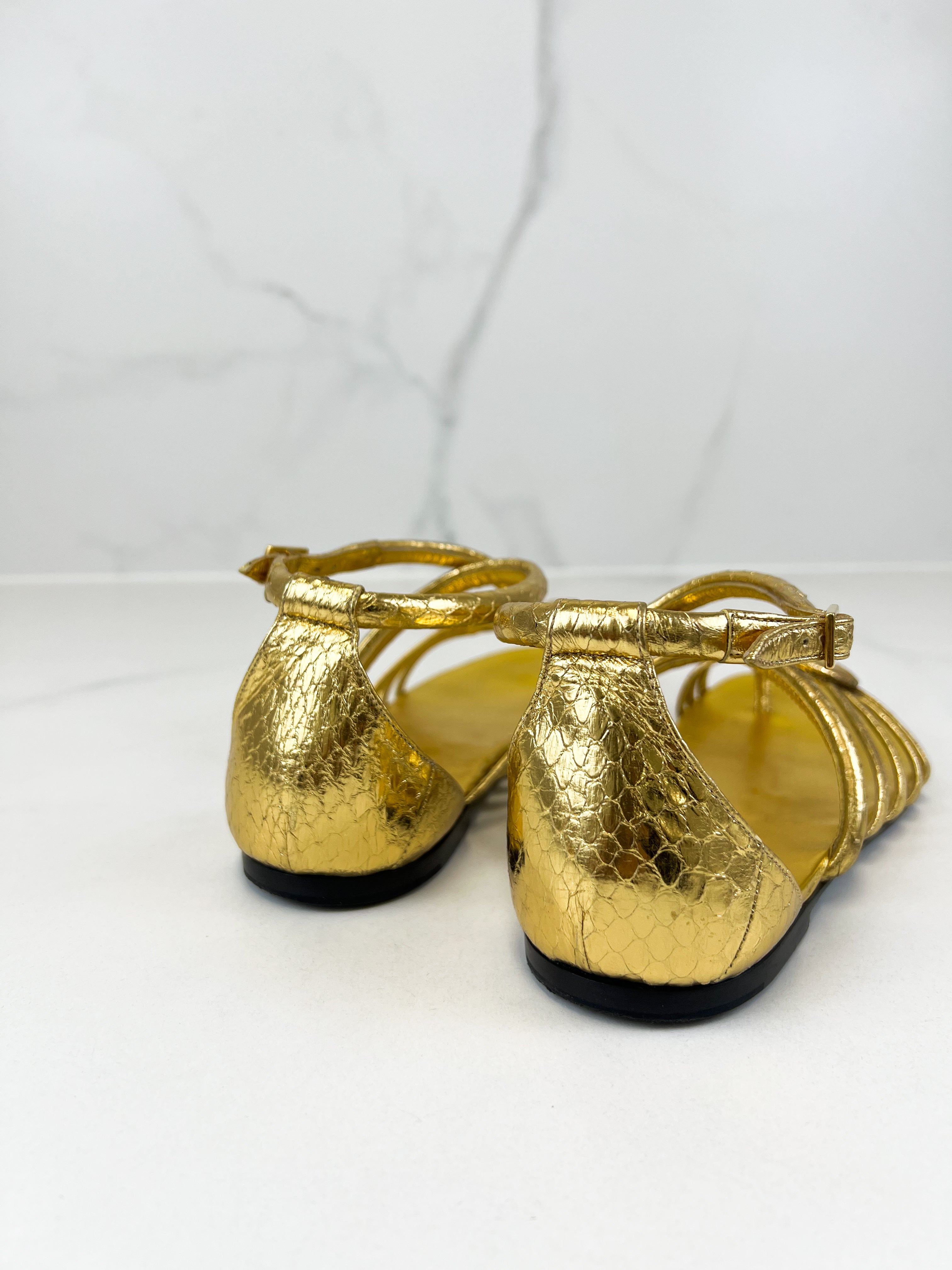 Saint Laurent Gold Flat Mules Size 36.5