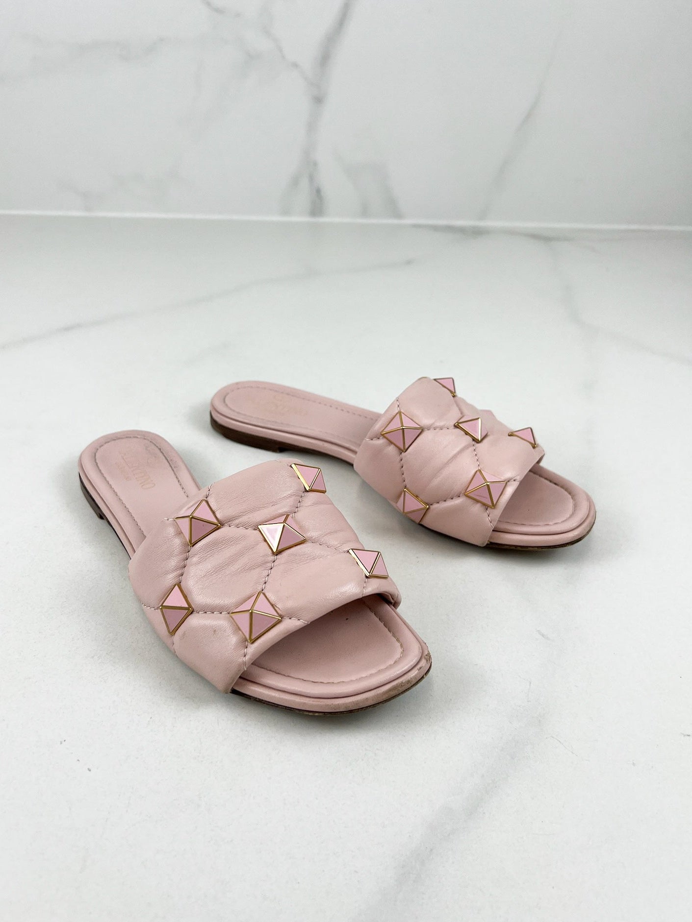 Valentino Garavani Pink Roman Stud Slides Size 36.5