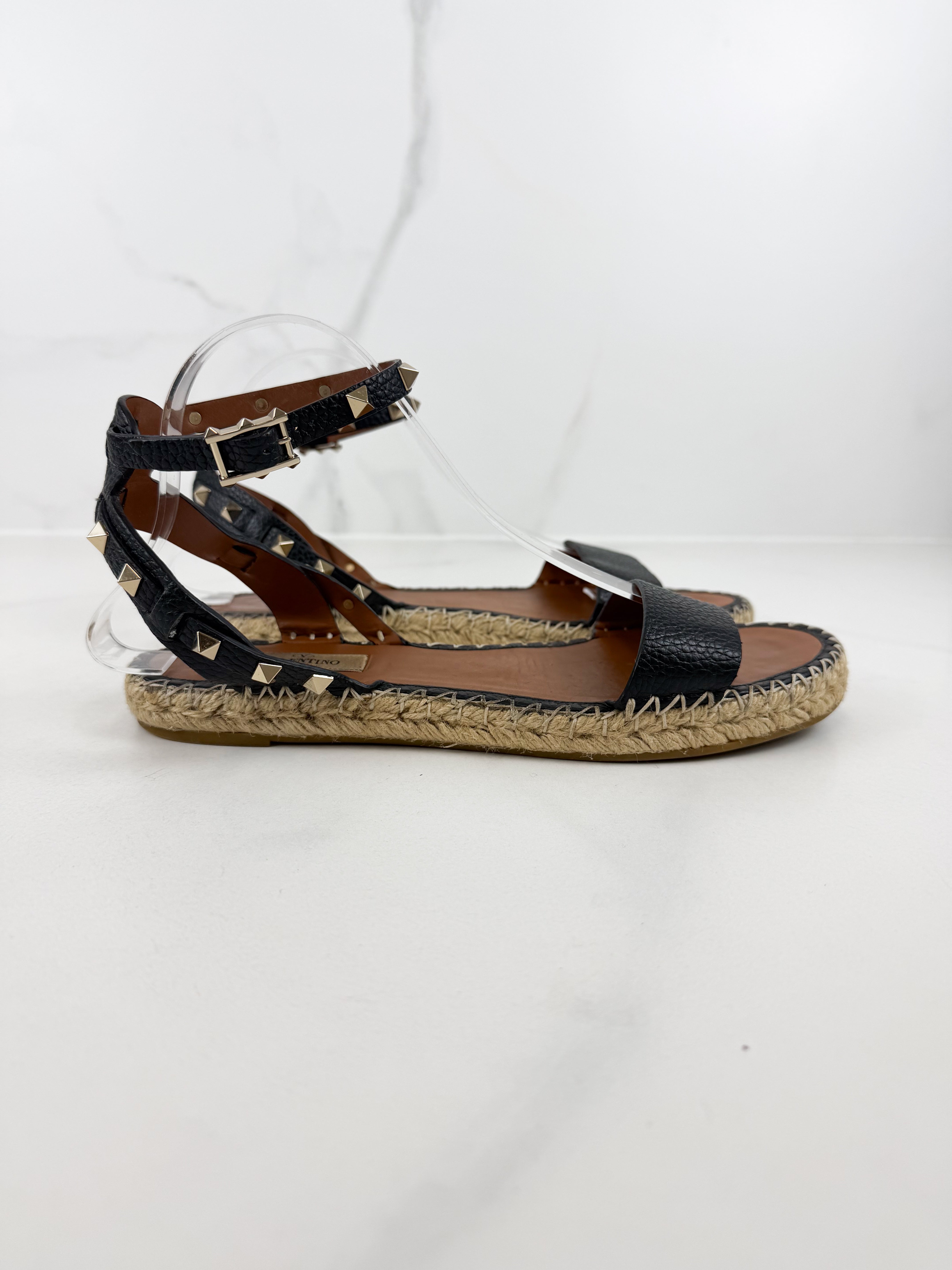 Valentino Garavani Rockstud Ankle Strap Espadrille Size 40