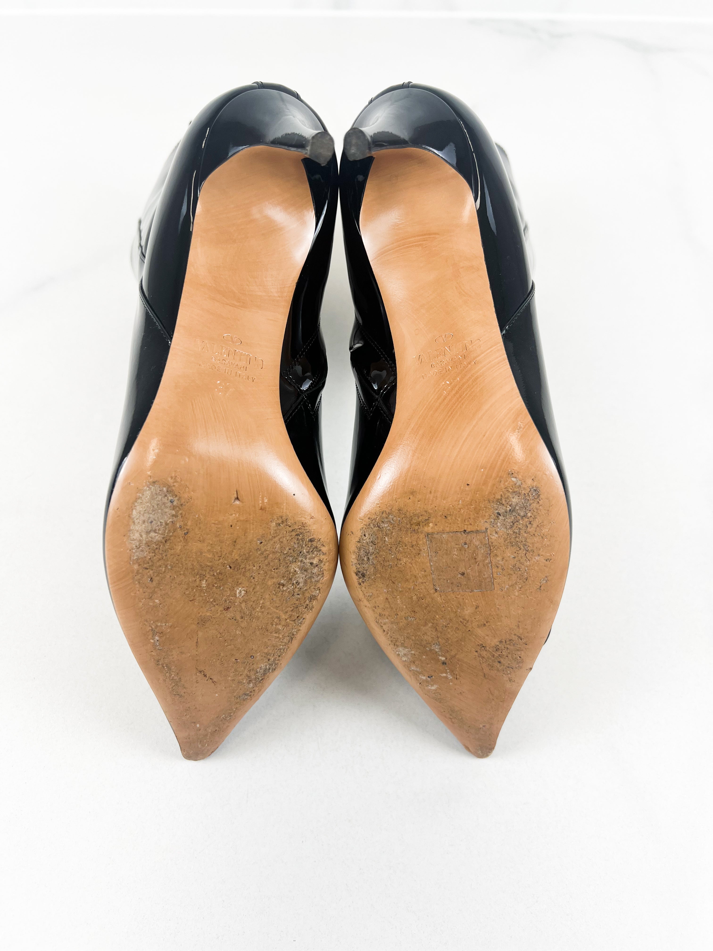Valentino Black Patent Leather Logo Boots Size 37