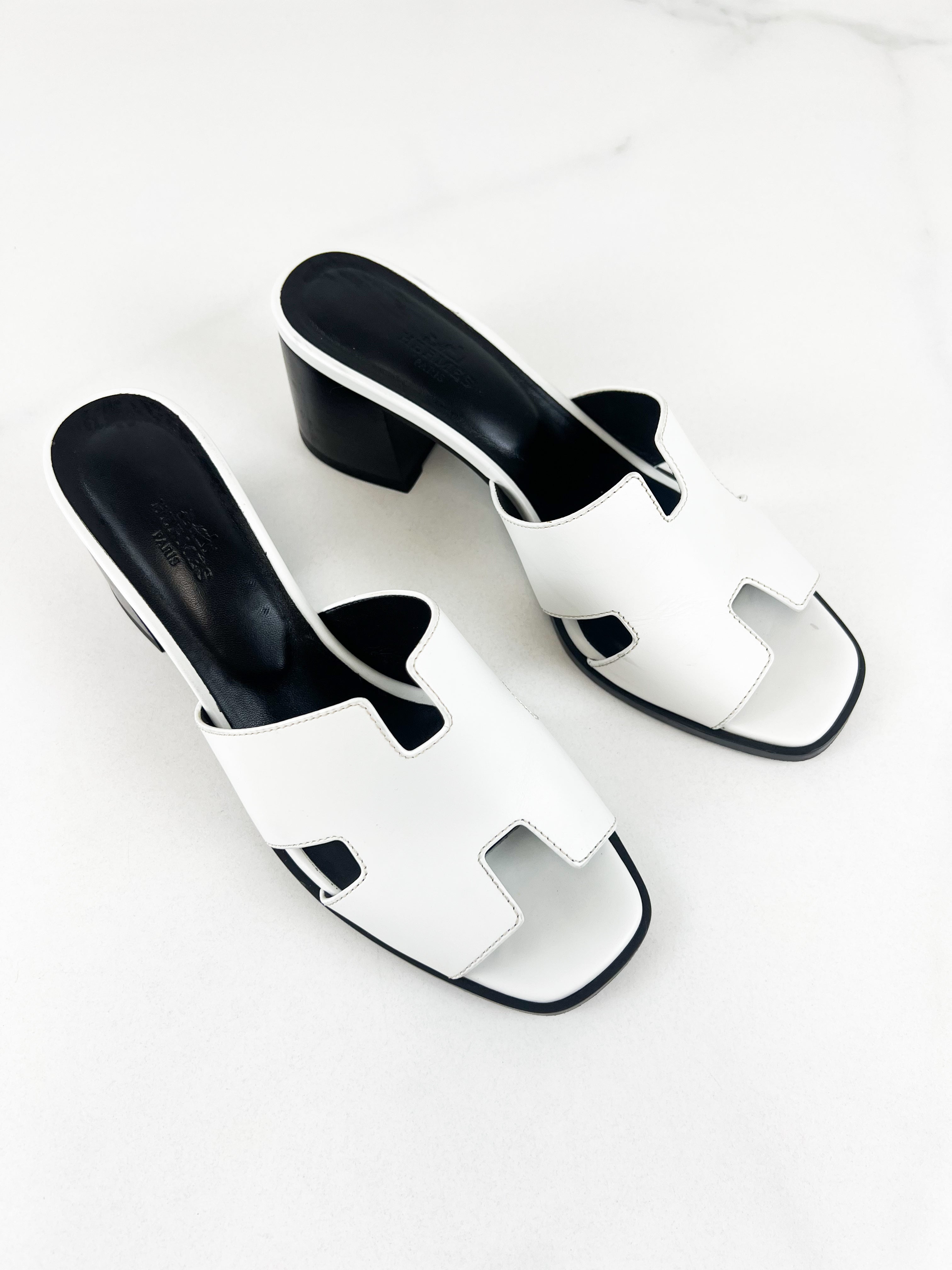 Hermes Helia Heel in White Size 39