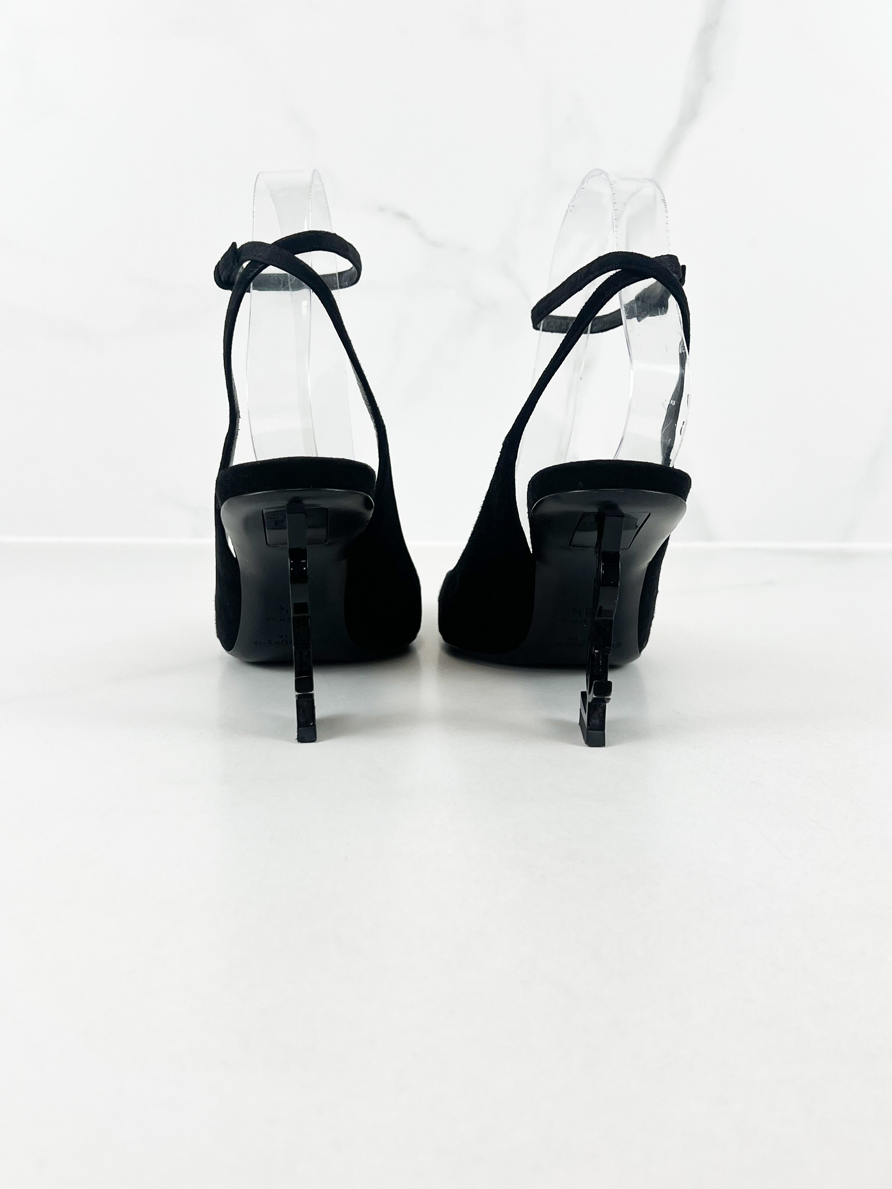 Saint Laurent Black Suede Strap Opyum Pumps Size 38.5