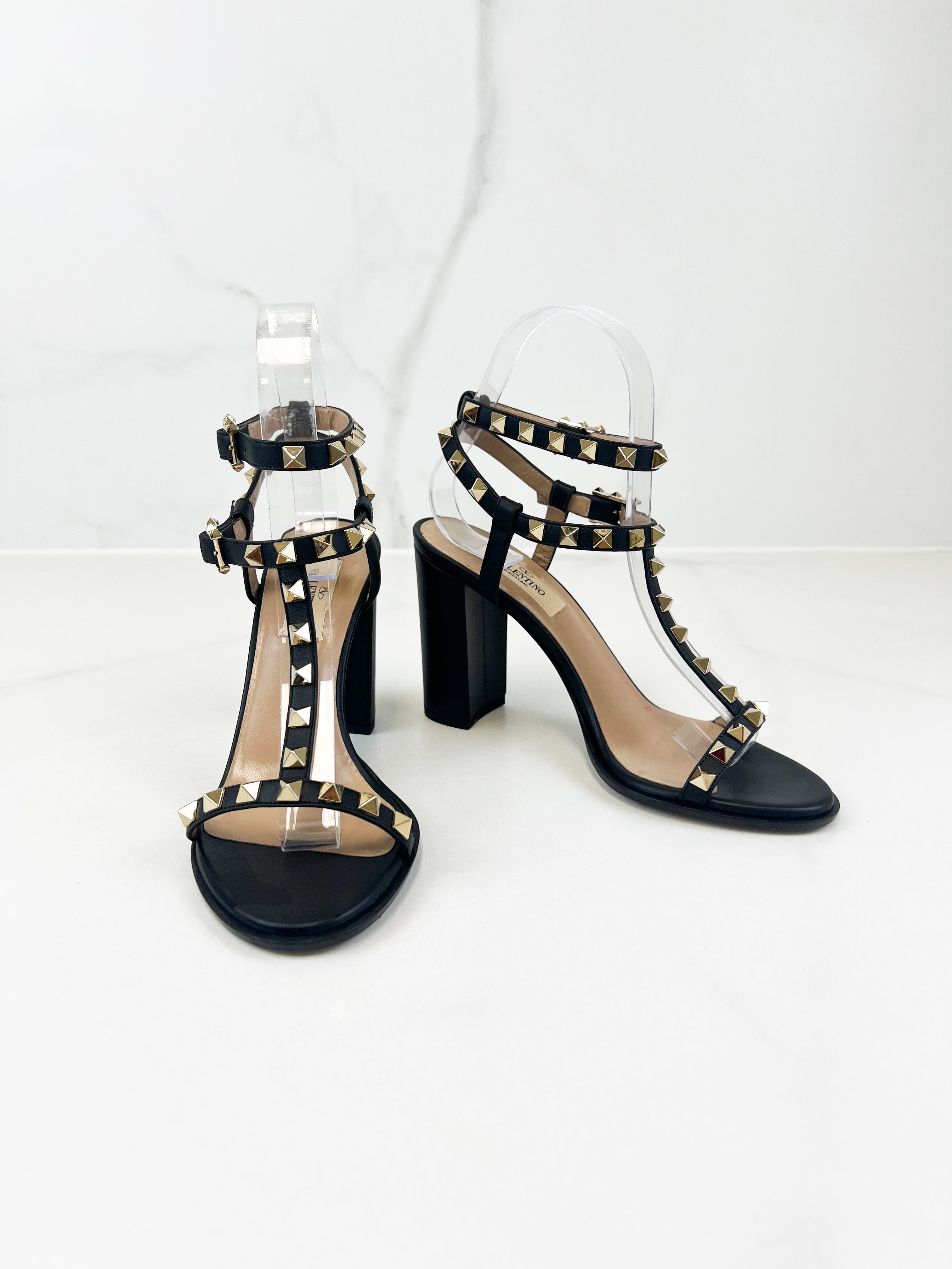 Valentino Rockstud Leather Block Sandals Size 36
