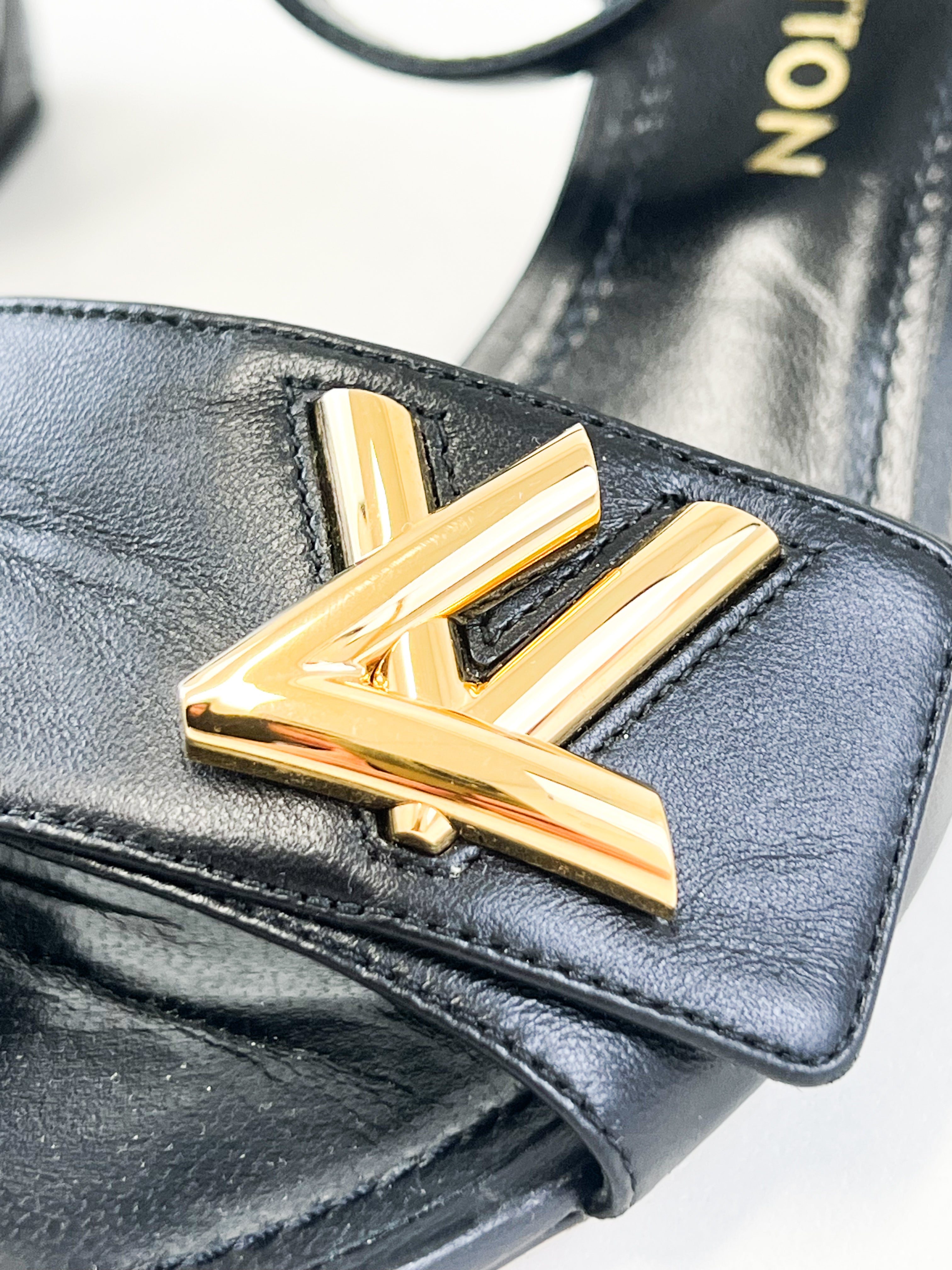 Louis Vuitton Black Leather LV Logo Sandal Size 38