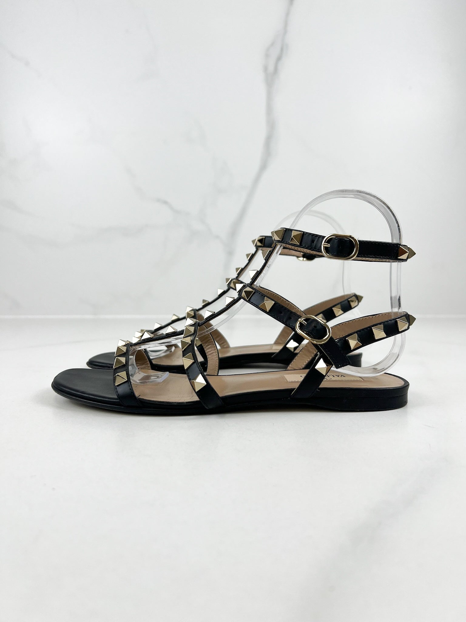 Valentino Garavani Caged Black Rockstud Slides Size 36
