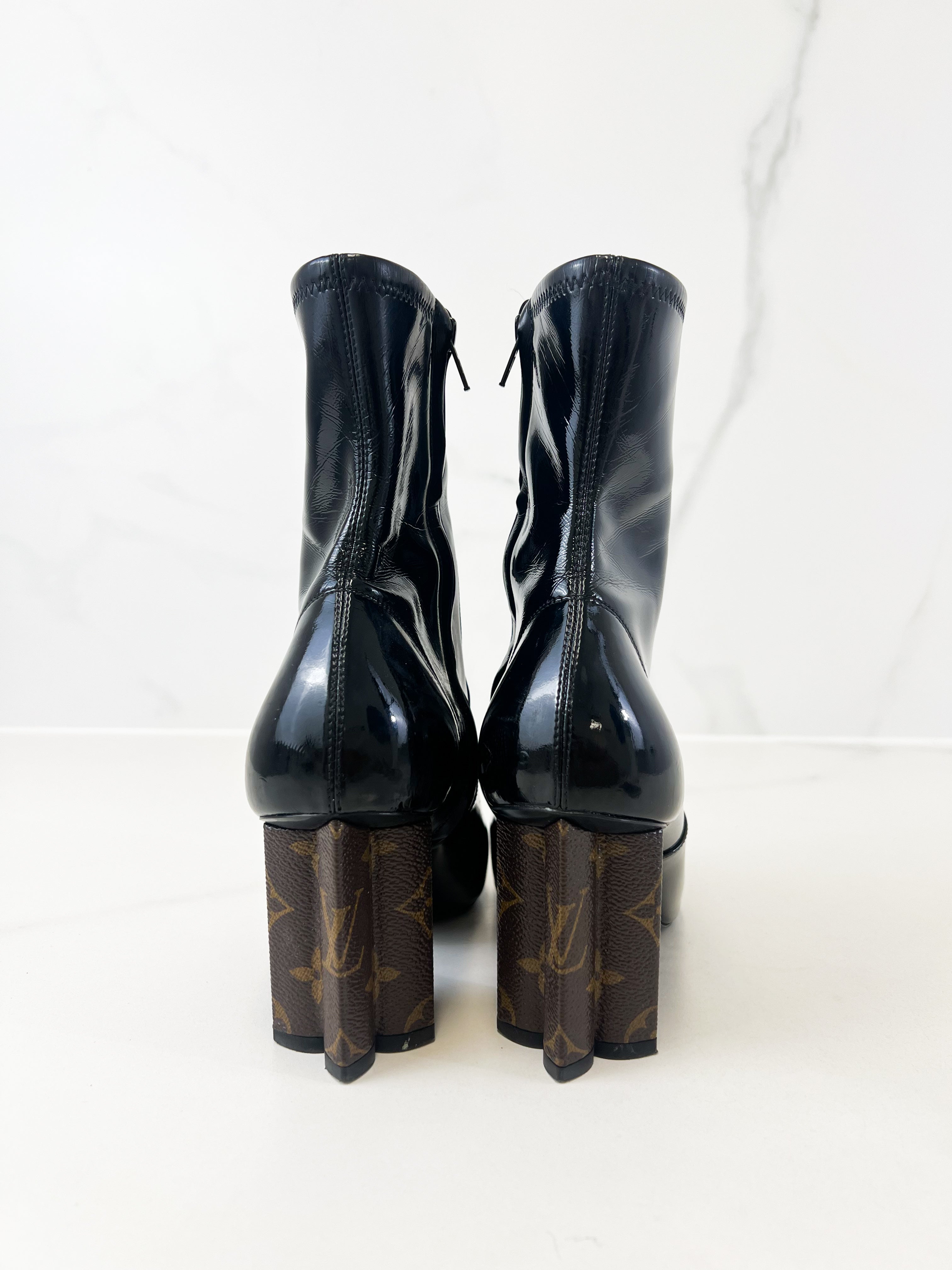 Louis Vuitton Silhouette Patent Heel Ankle Boots Size 37