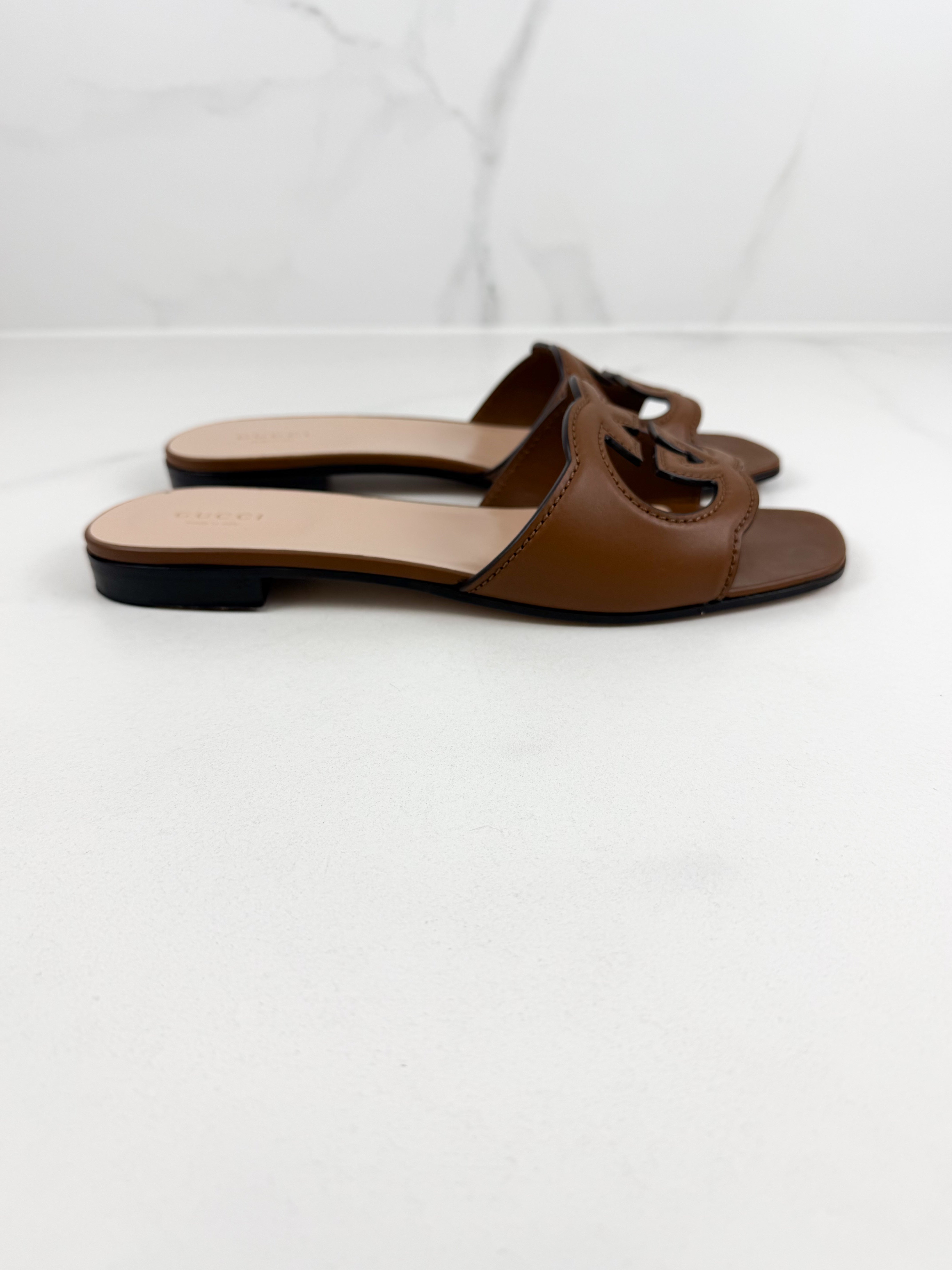 Gucci Tan Interlocking G Slides Size 40