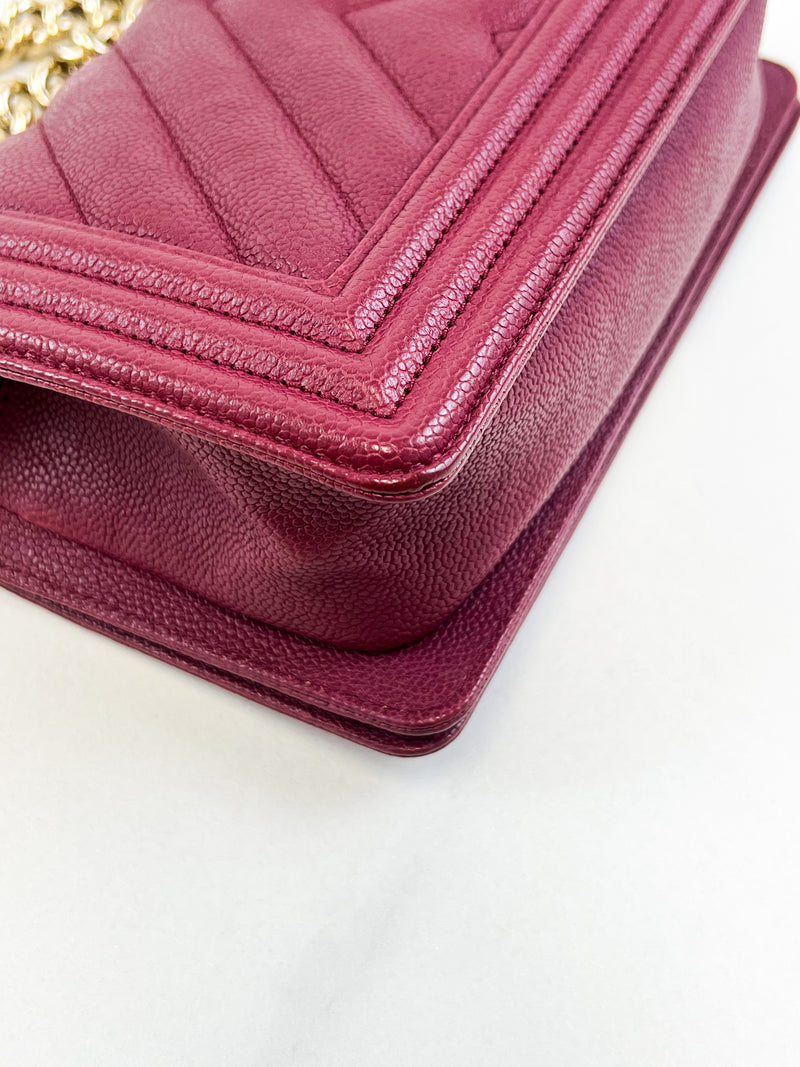 Chanel Small Burgundy Caviar Boy Bag