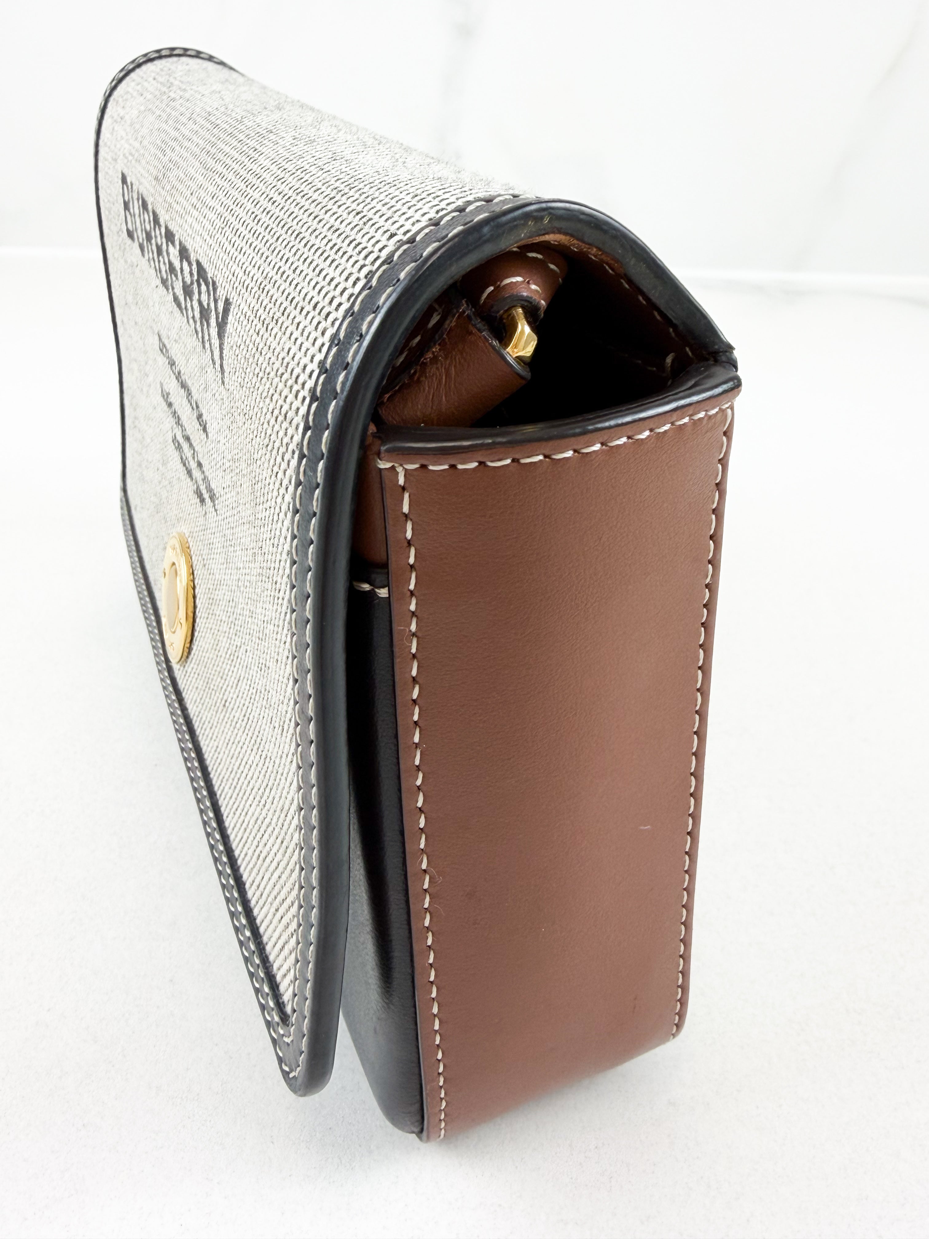 Burberry Leather-trimmed Printed Shoulder Bag with GHW