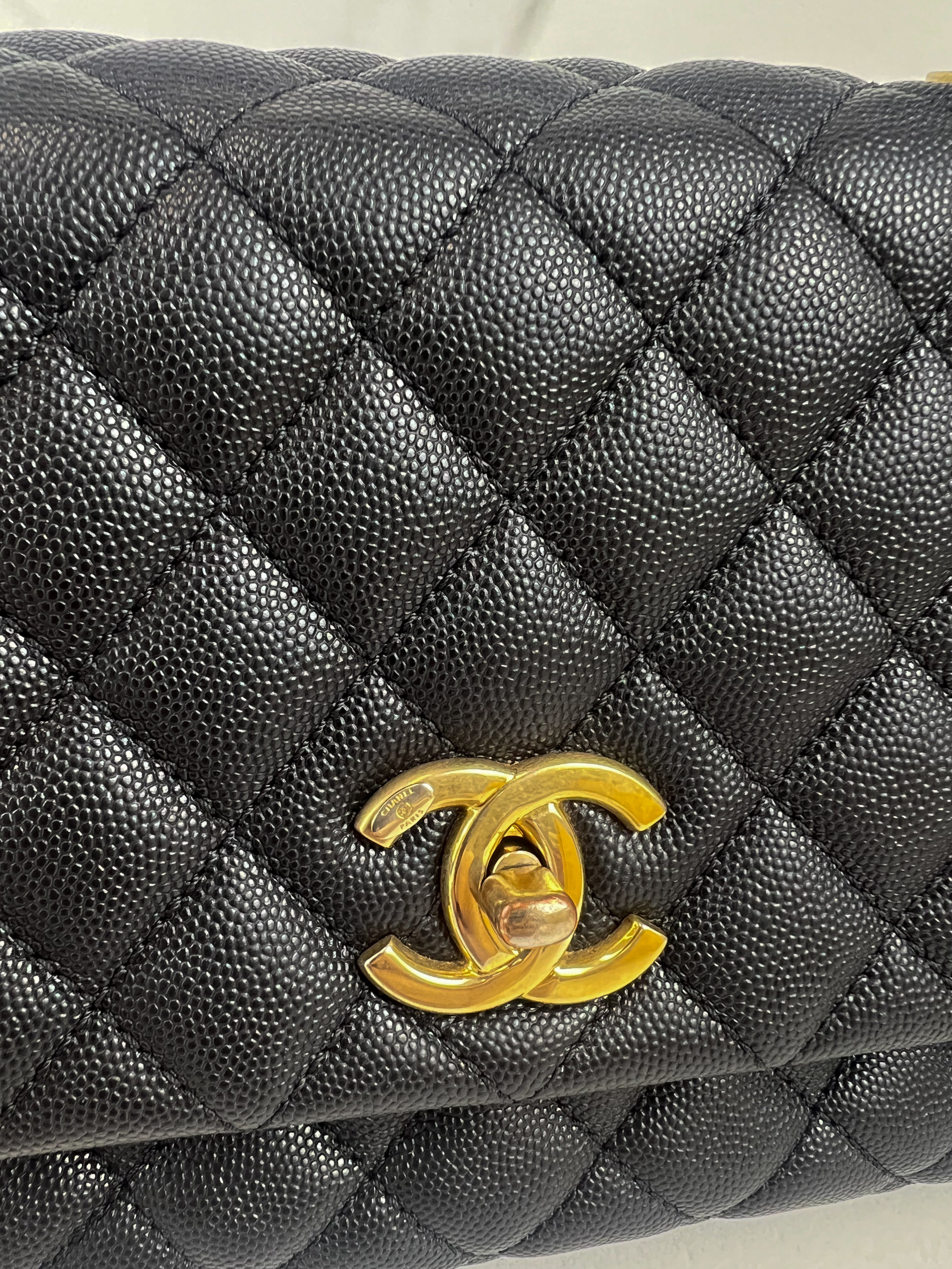 Chanel Medium Top Handle Coco in Black Caviar with GHW