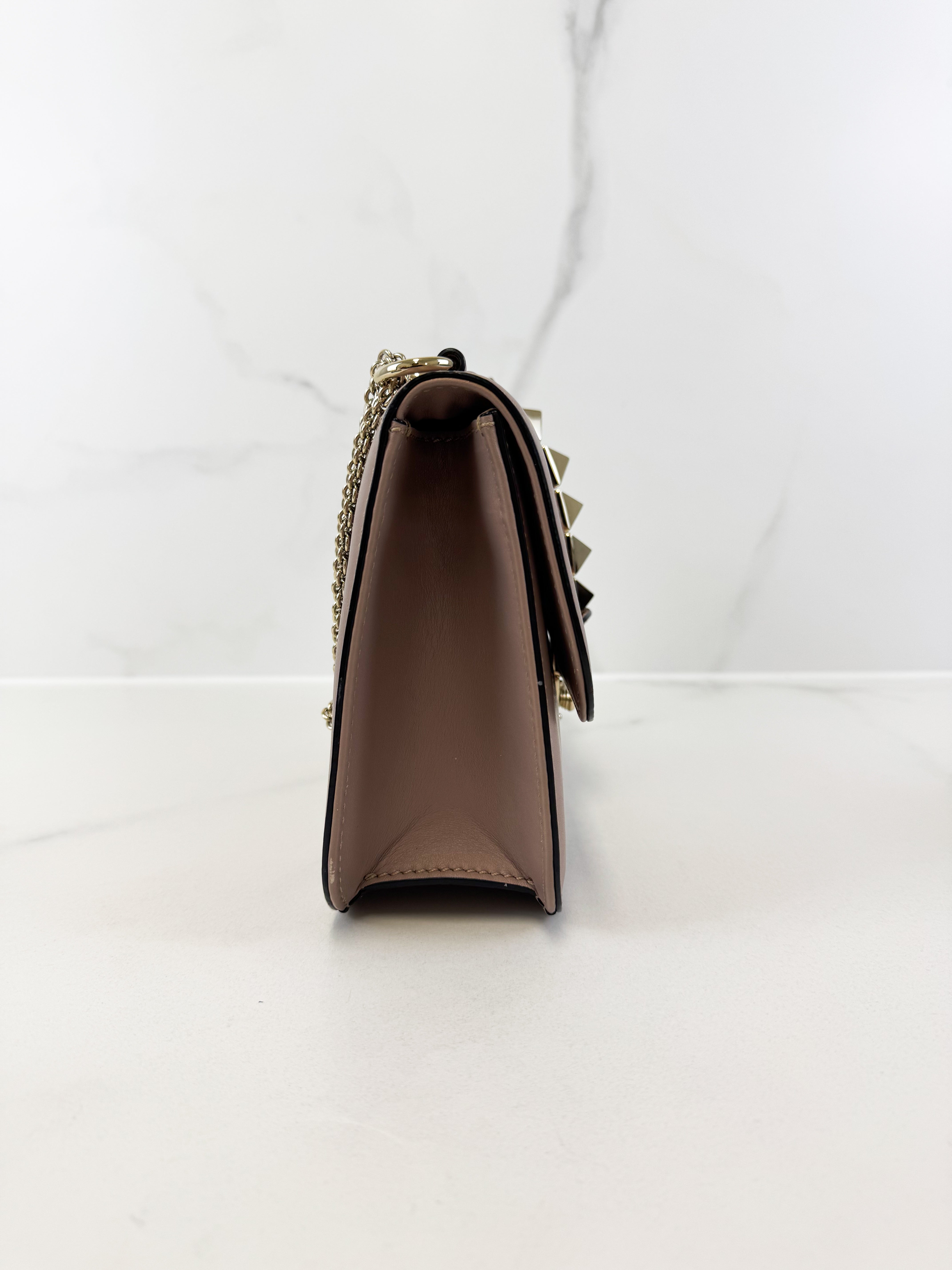 Valentino Garavani Pink Vitello Medium Glam Lock Rockstud Flap Bag