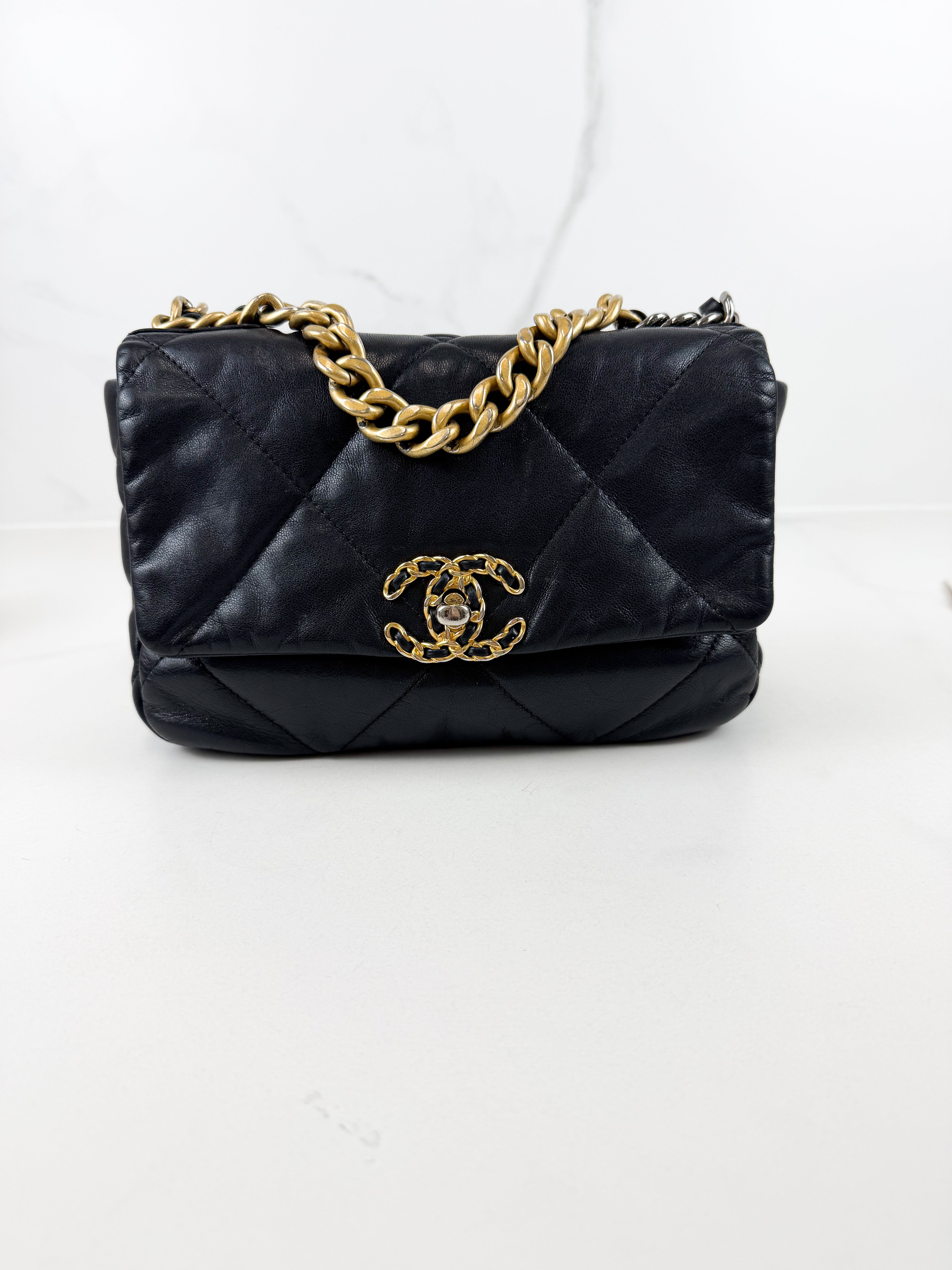Chanel Black Small Lambskin 19 with Gold & Silver Tone Hardware