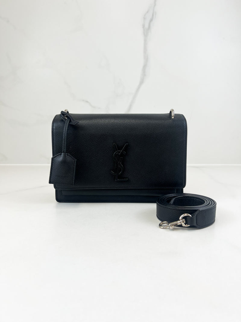 Saint Laurent Black Sunset Grained Shoulder Bag