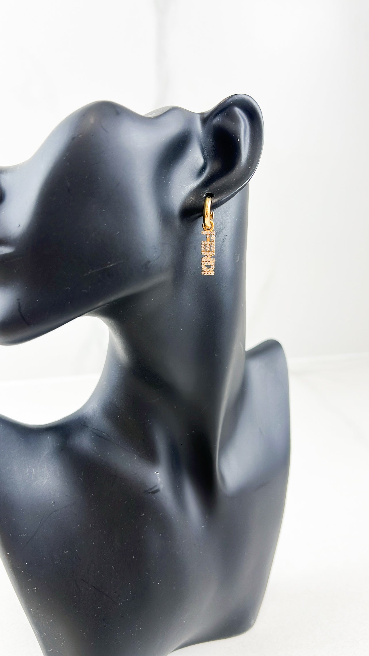 Fendi Drop Down Crystal Earring in Gold