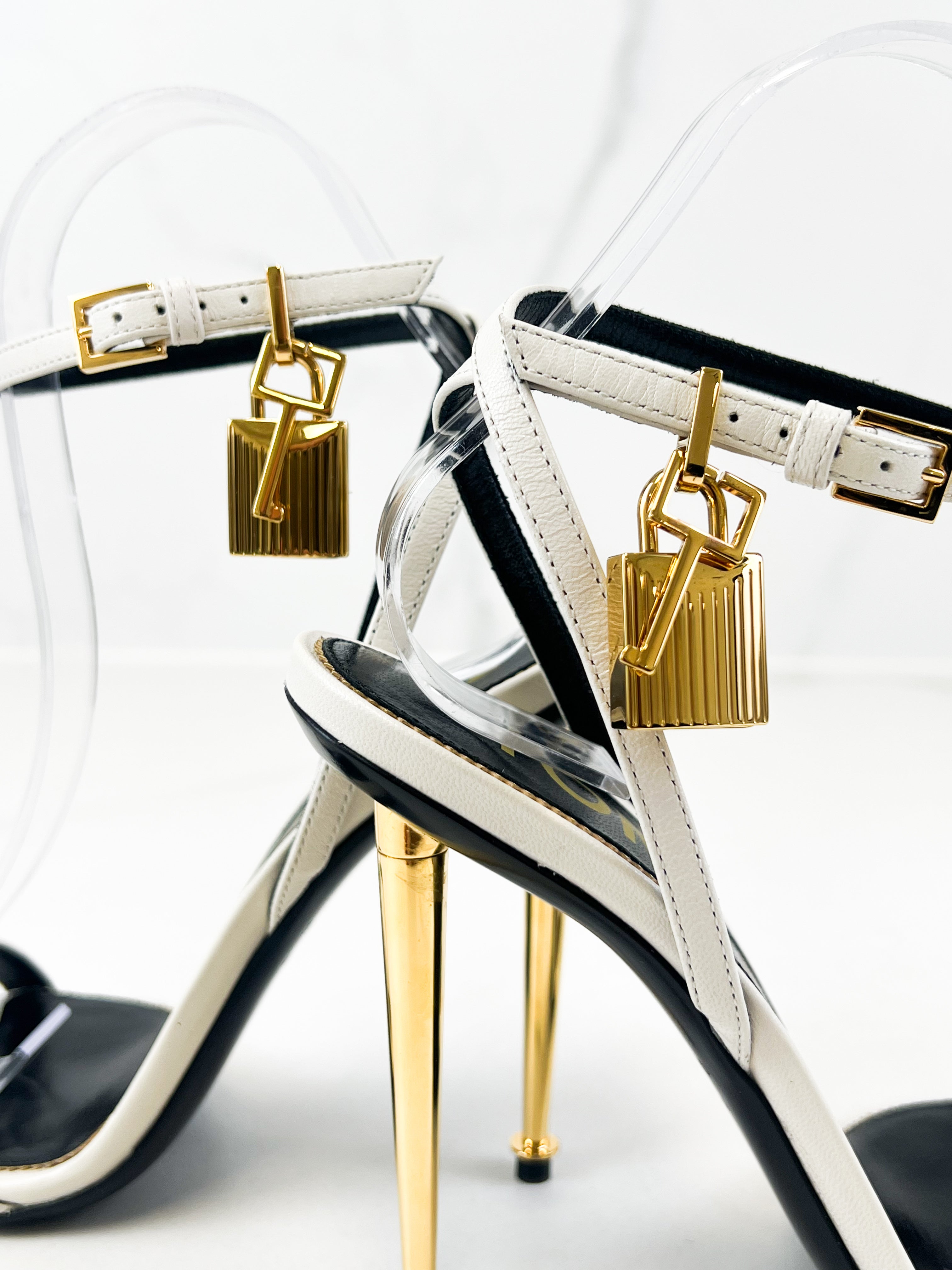 Tom Ford White Padlock Leather Sandal Size 37