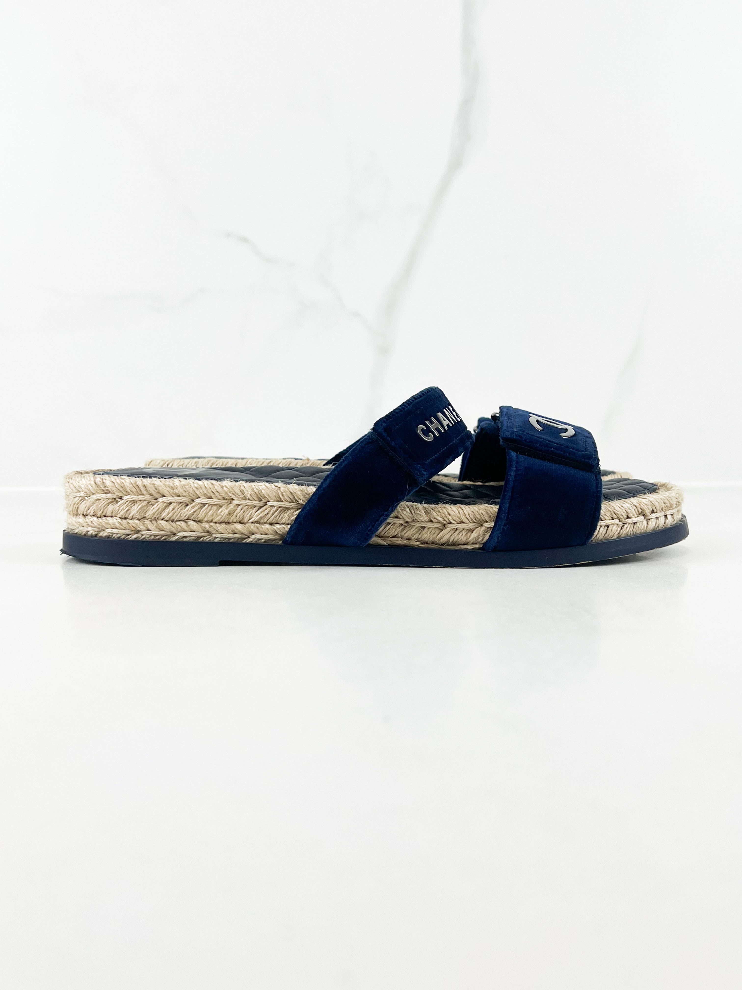 Chanel Blue Velvet Sandal Size 40
