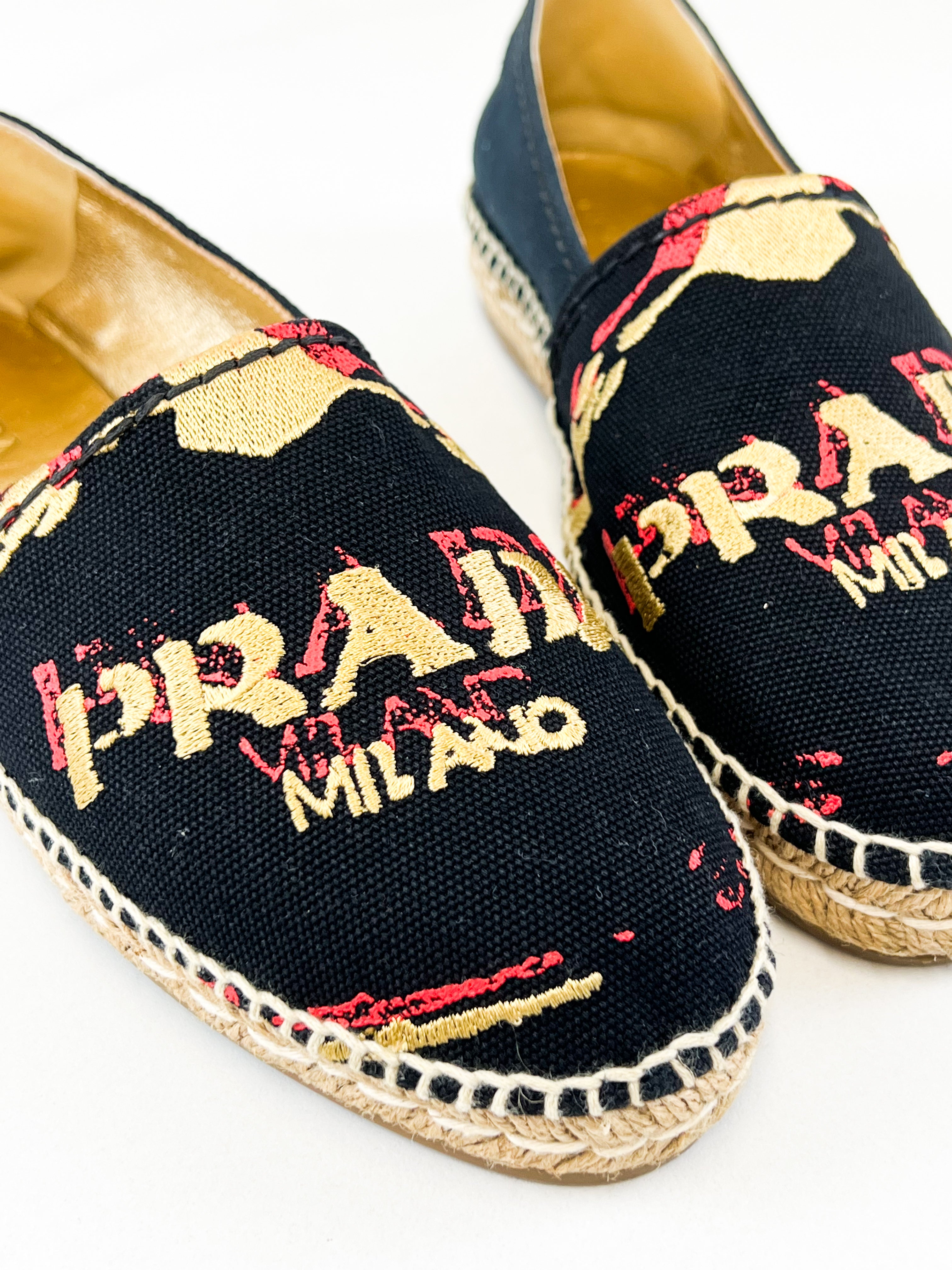 Prada Canvas Printed Logo Espadrilles Size 38