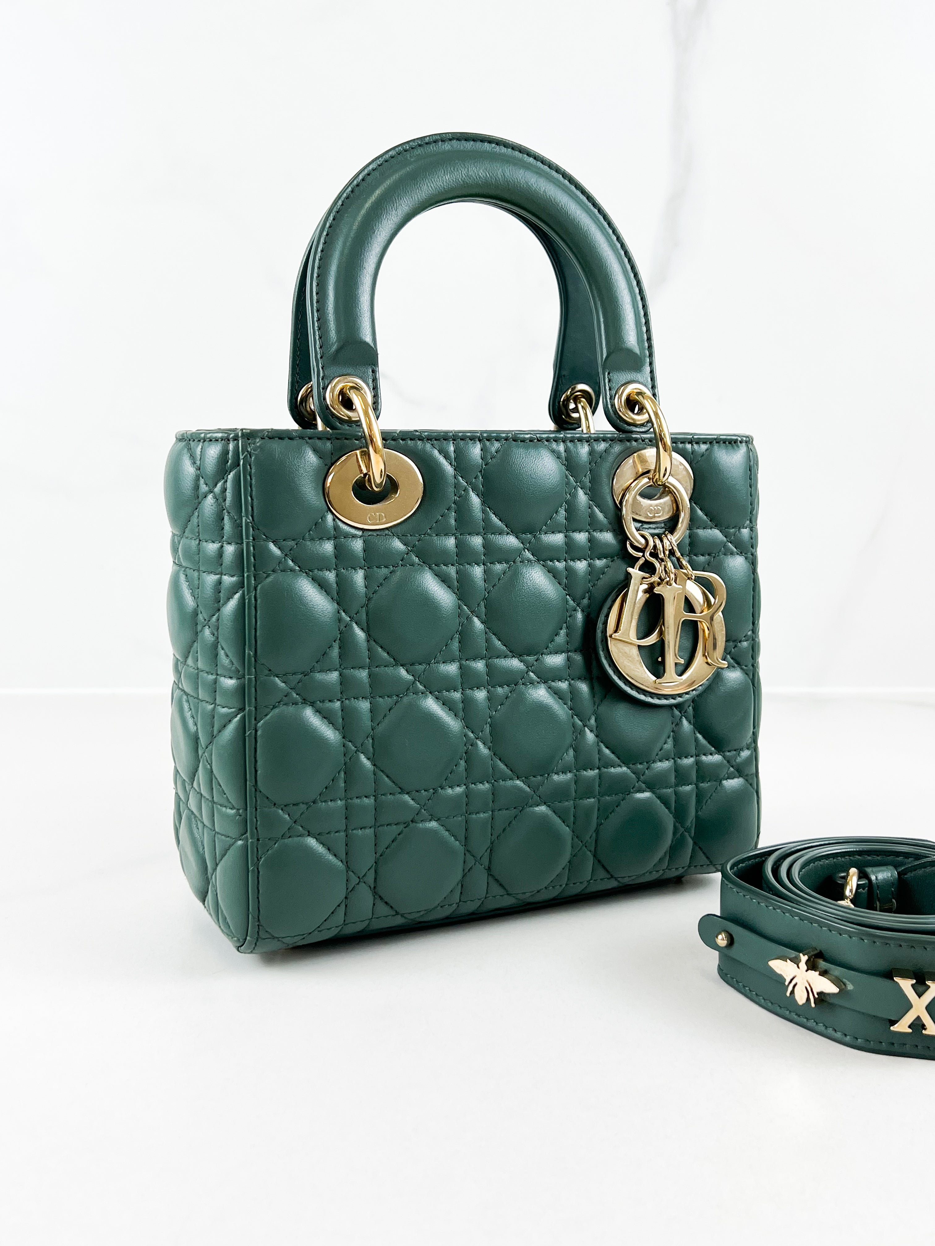 Christian Dior Small Lady Dior In Cedar Green Lambskin with GHW