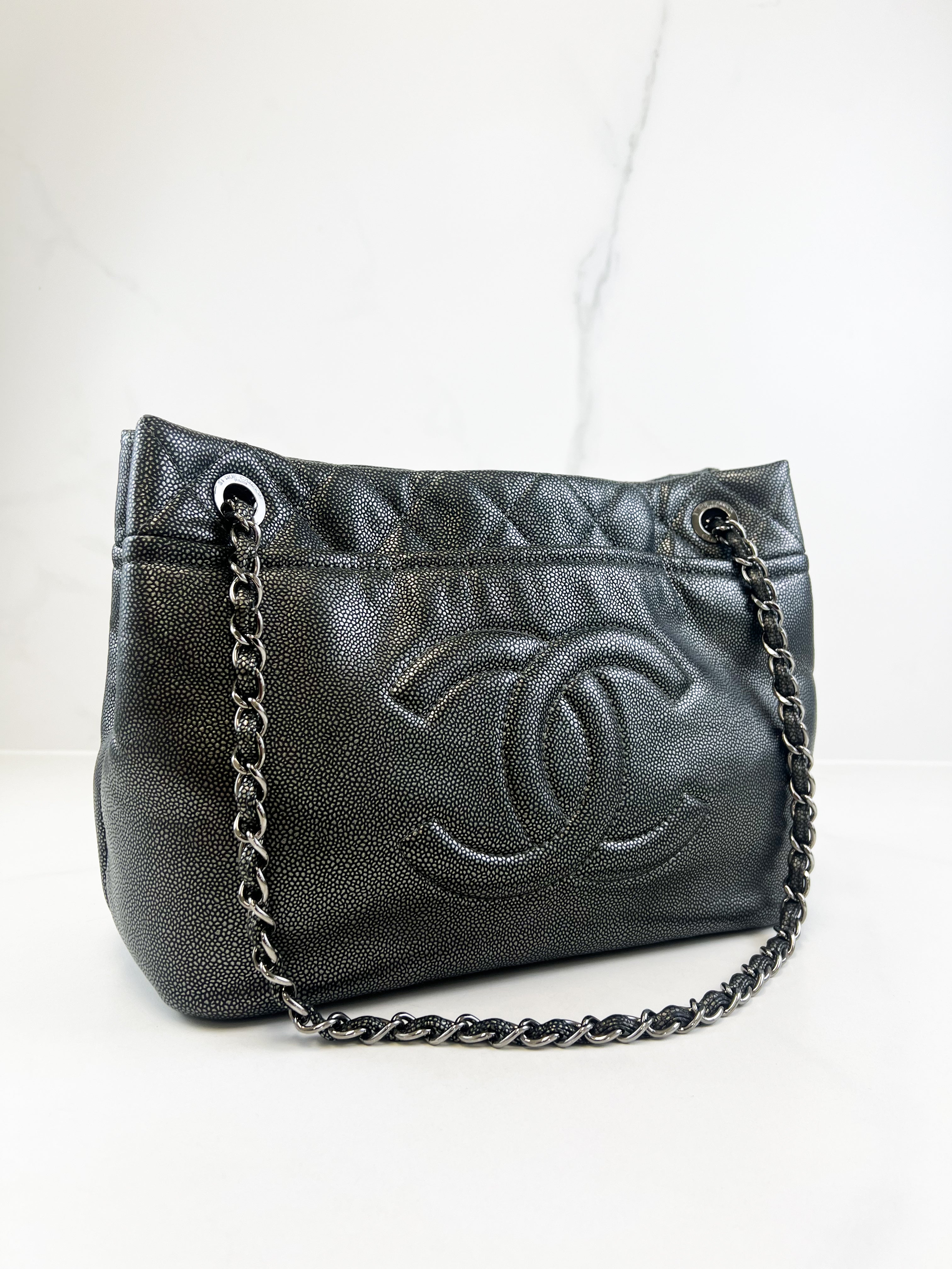 Chanel Gunmetal Grey Caviar CC Shoulder Bag