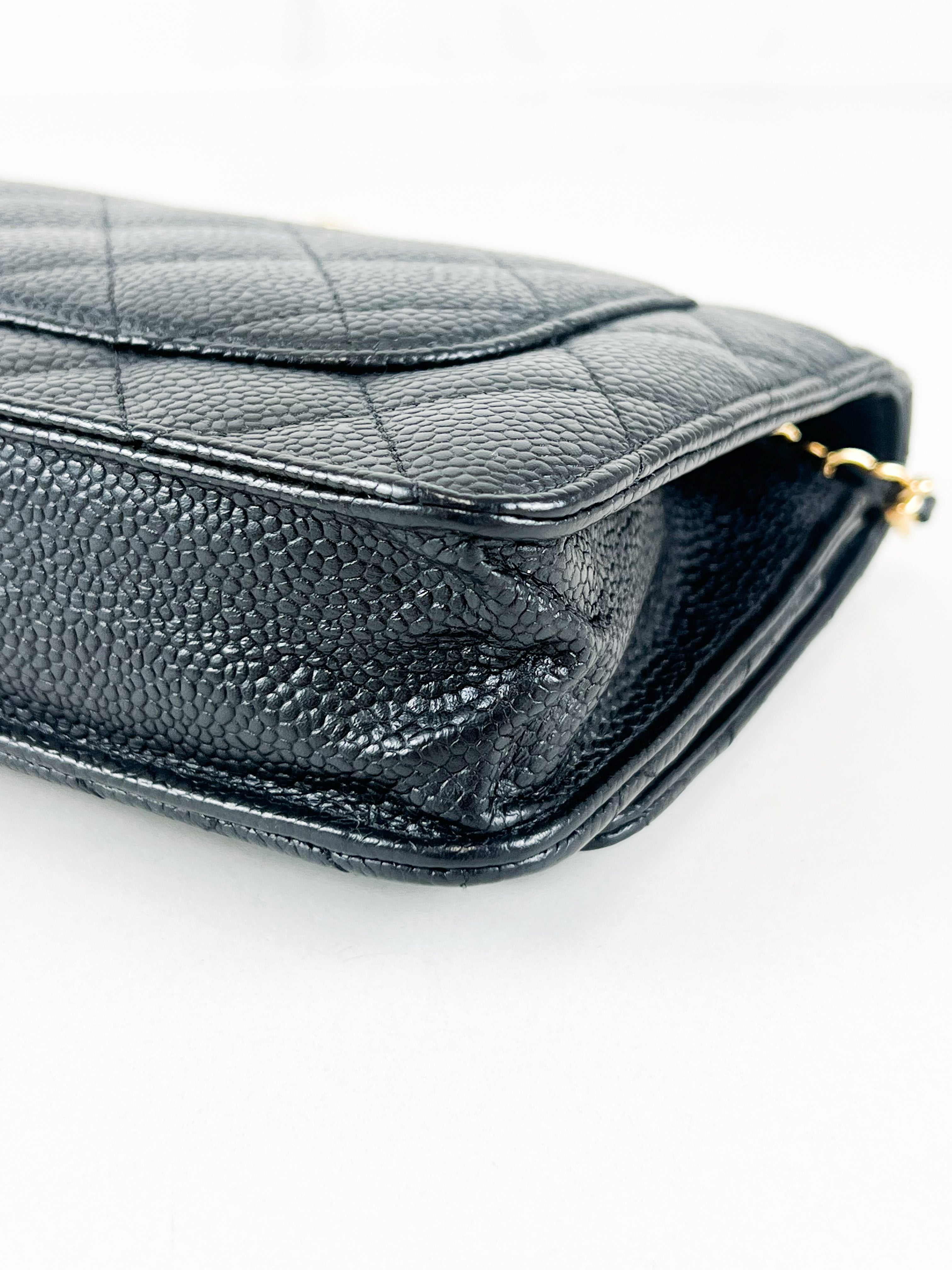 Chanel Black Caviar CC Classic Wallet On Chain GHW