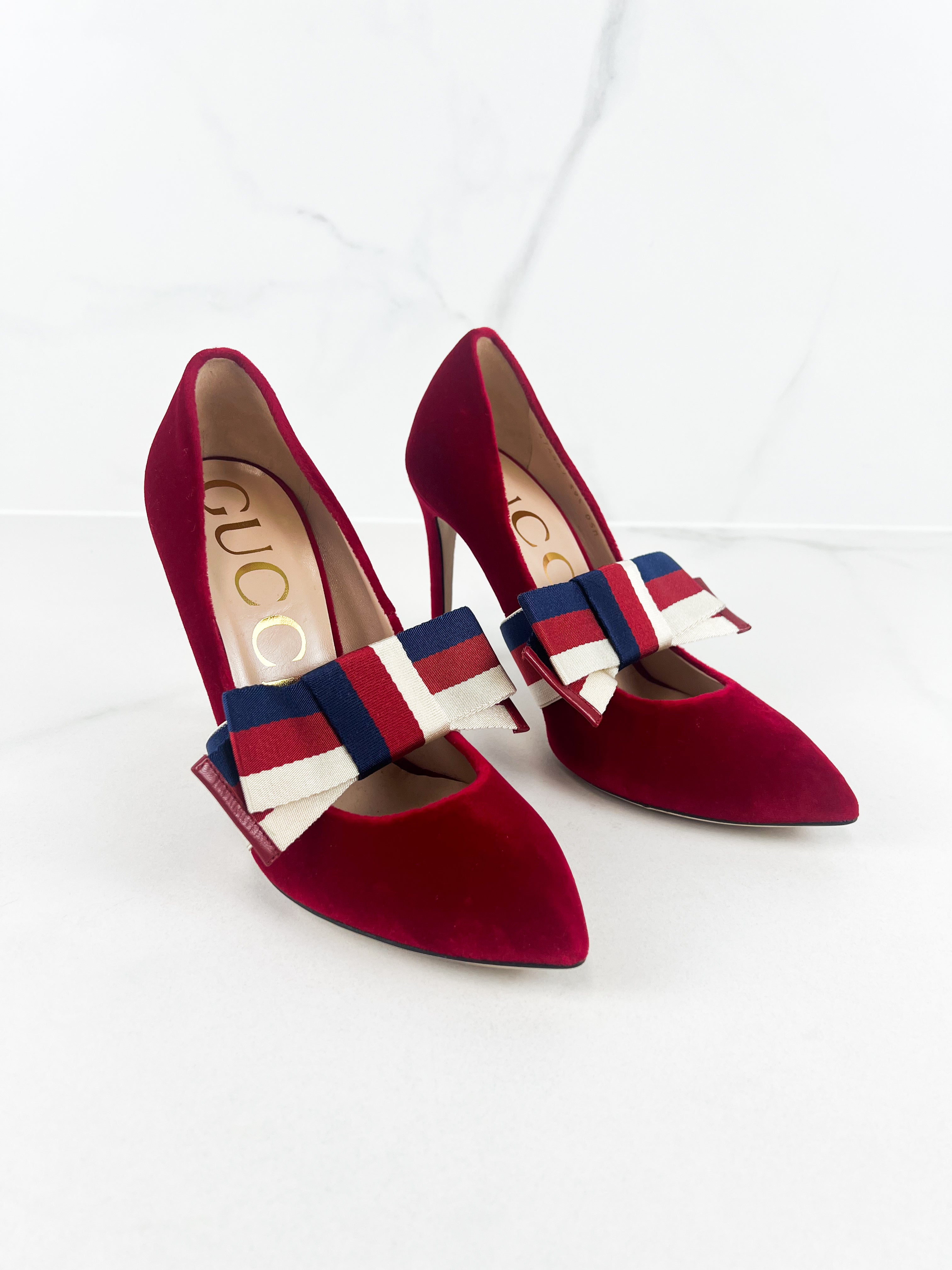 Gucci Red Velvet Sylvie Bow Pump Size 39.5