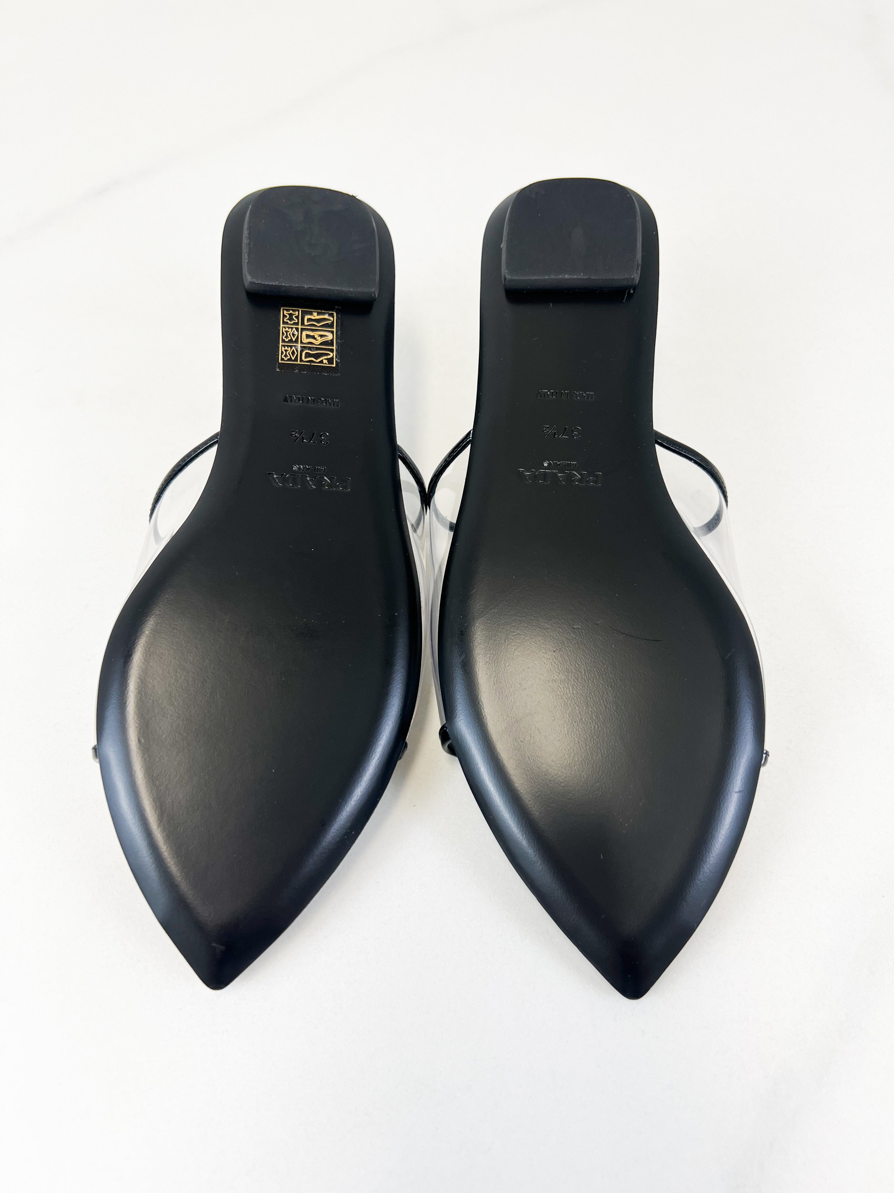 Prada Logo Print Plexiglass Flat Mule Size 37.5