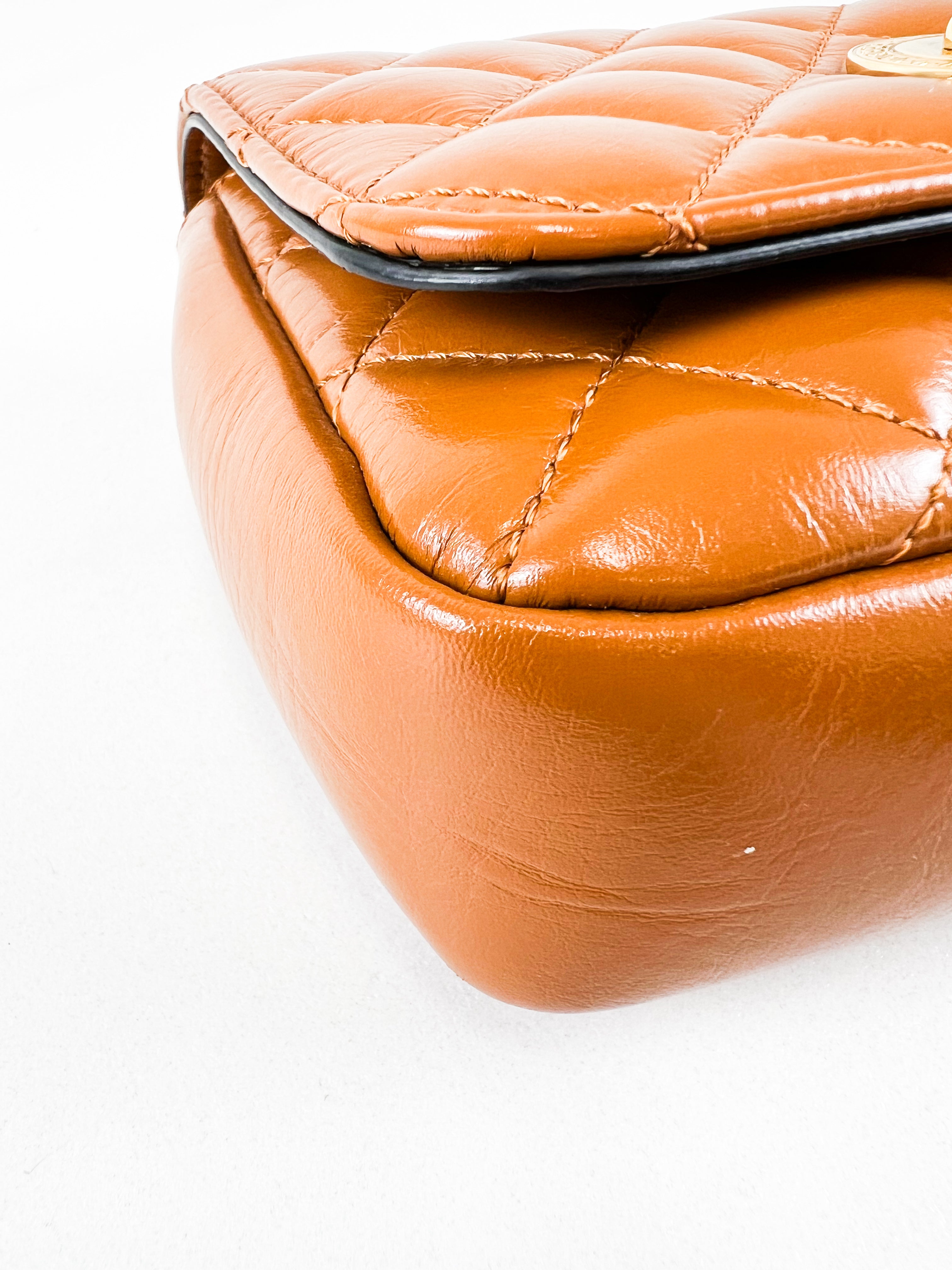 Versace Tan Brown Quilted Leather Shoulder Bag