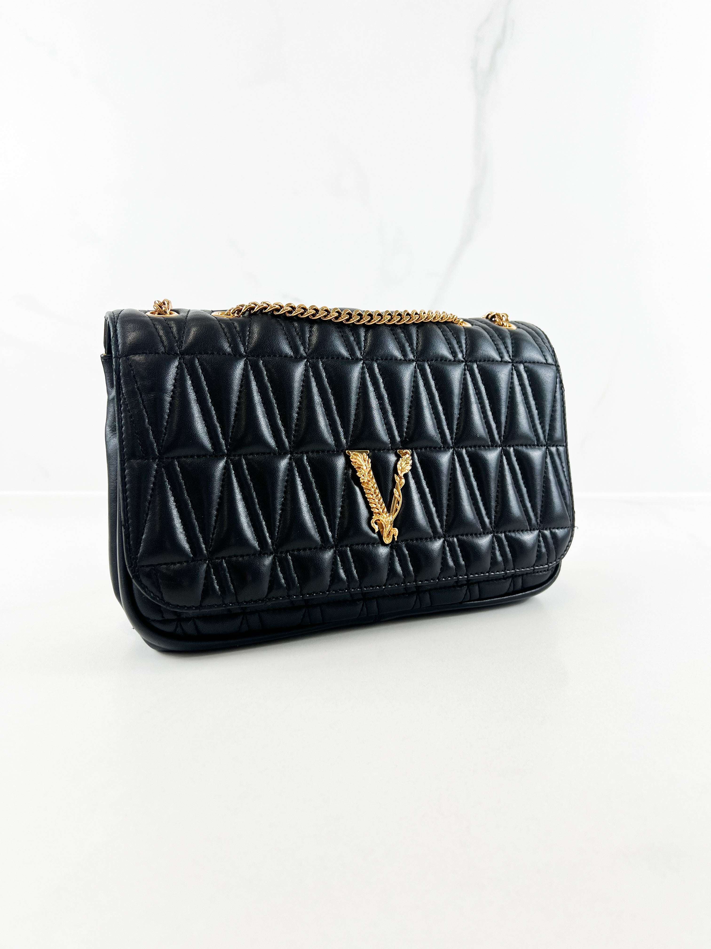 Versace Black Virtus Shoulder Bag with GHW