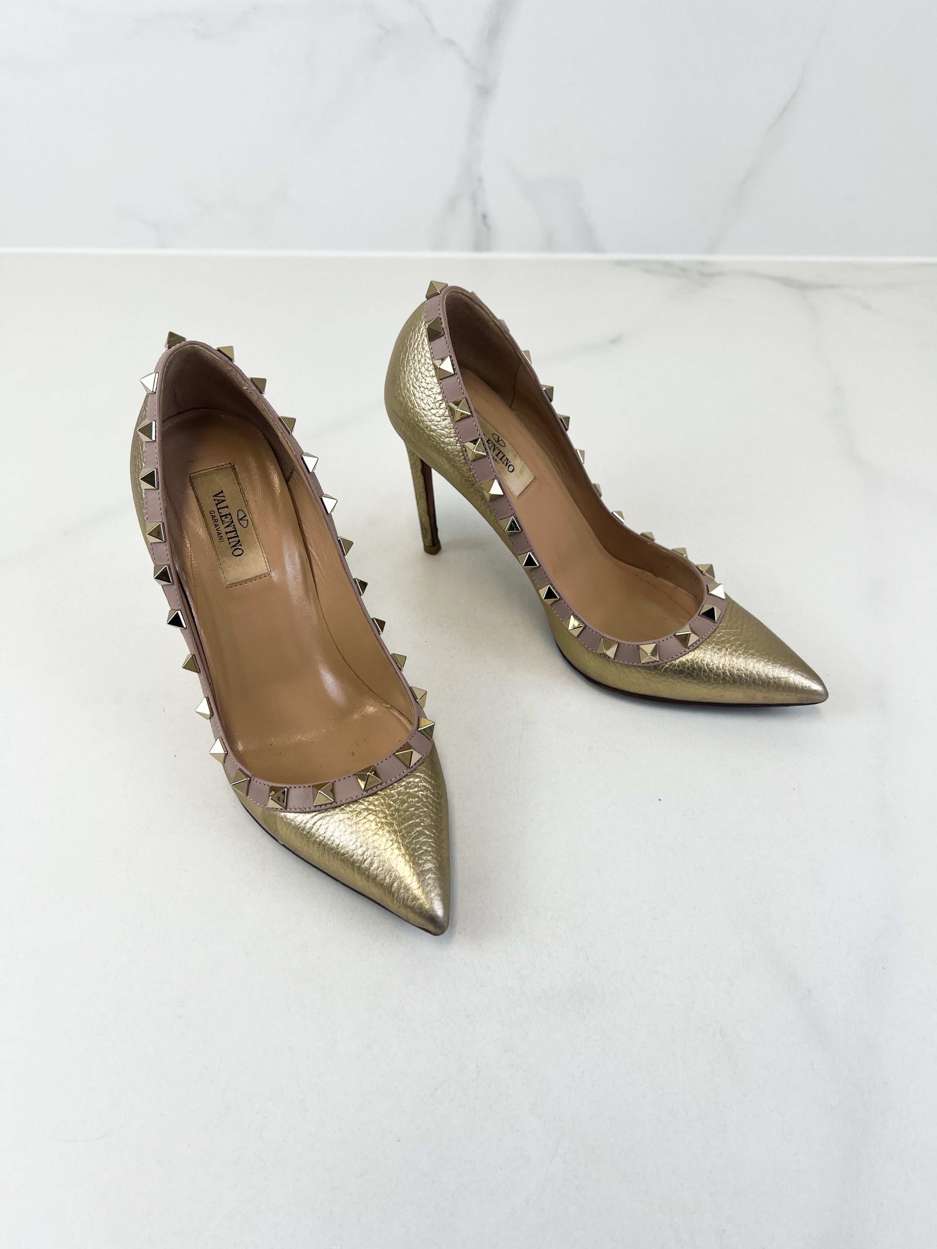 Valentino Metallic Gold Rockstud Pumps Size 35.5